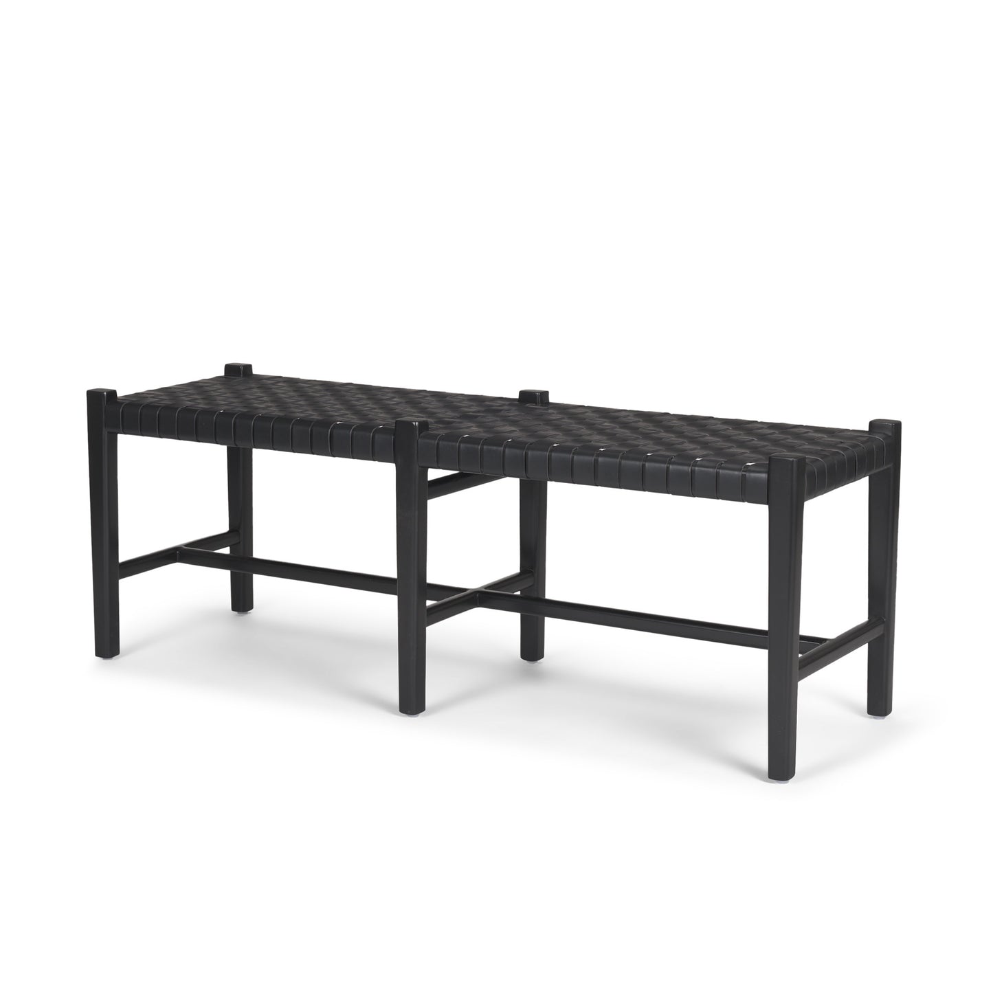 Shane Black Wood w/ Woven Black Leather Bench