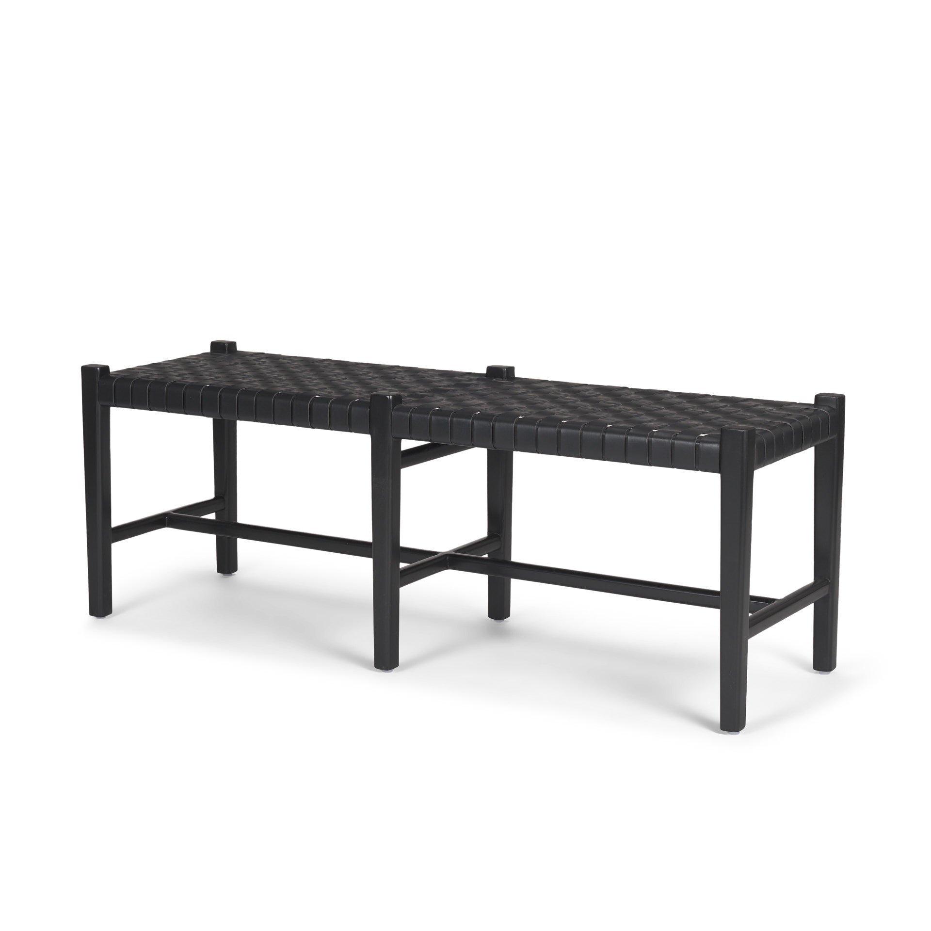 Shane Black Wood w/ Woven Black Leather Bench