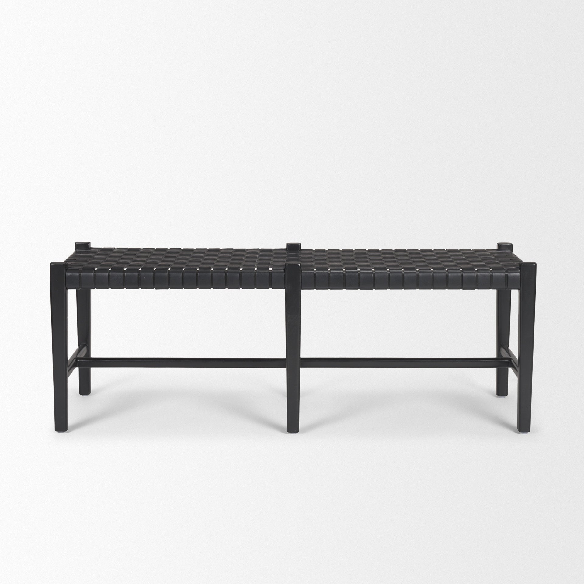Shane Bench Black Leather | Black Wood - benches