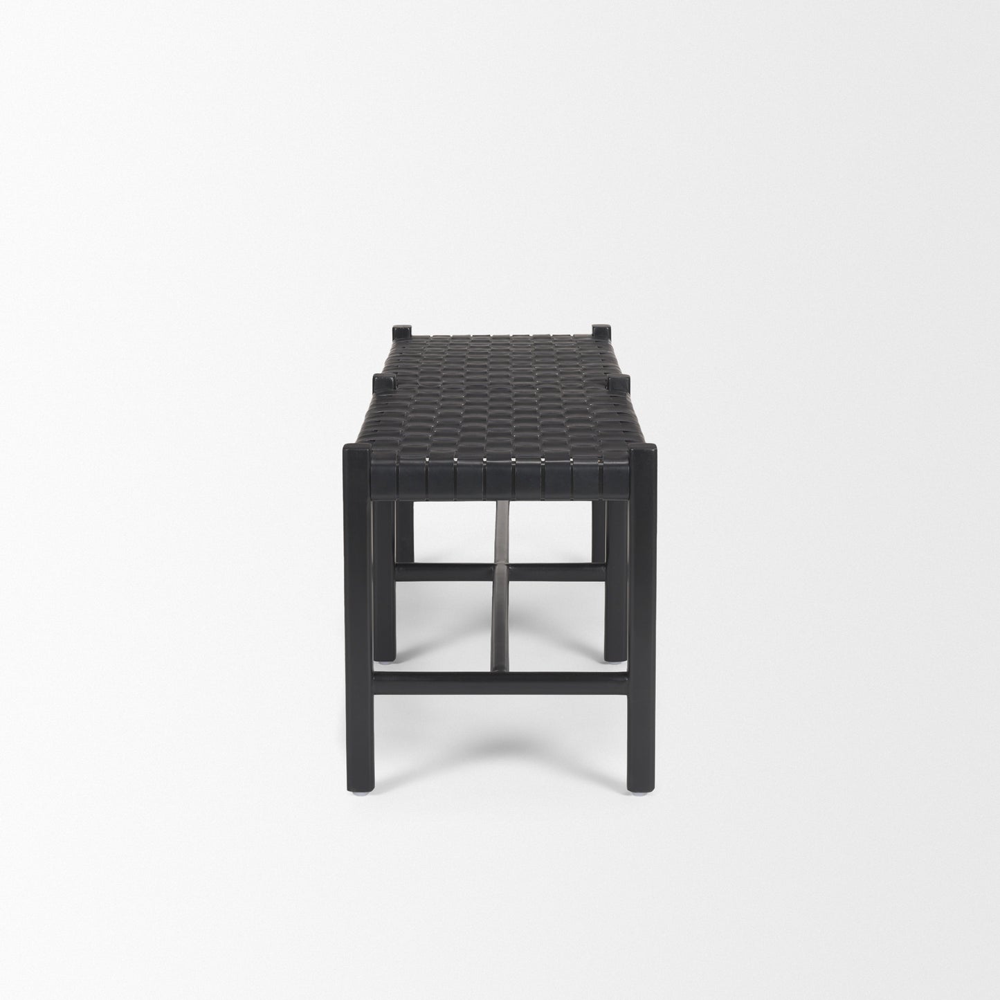 Shane Black Wood w/ Woven Black Leather Bench