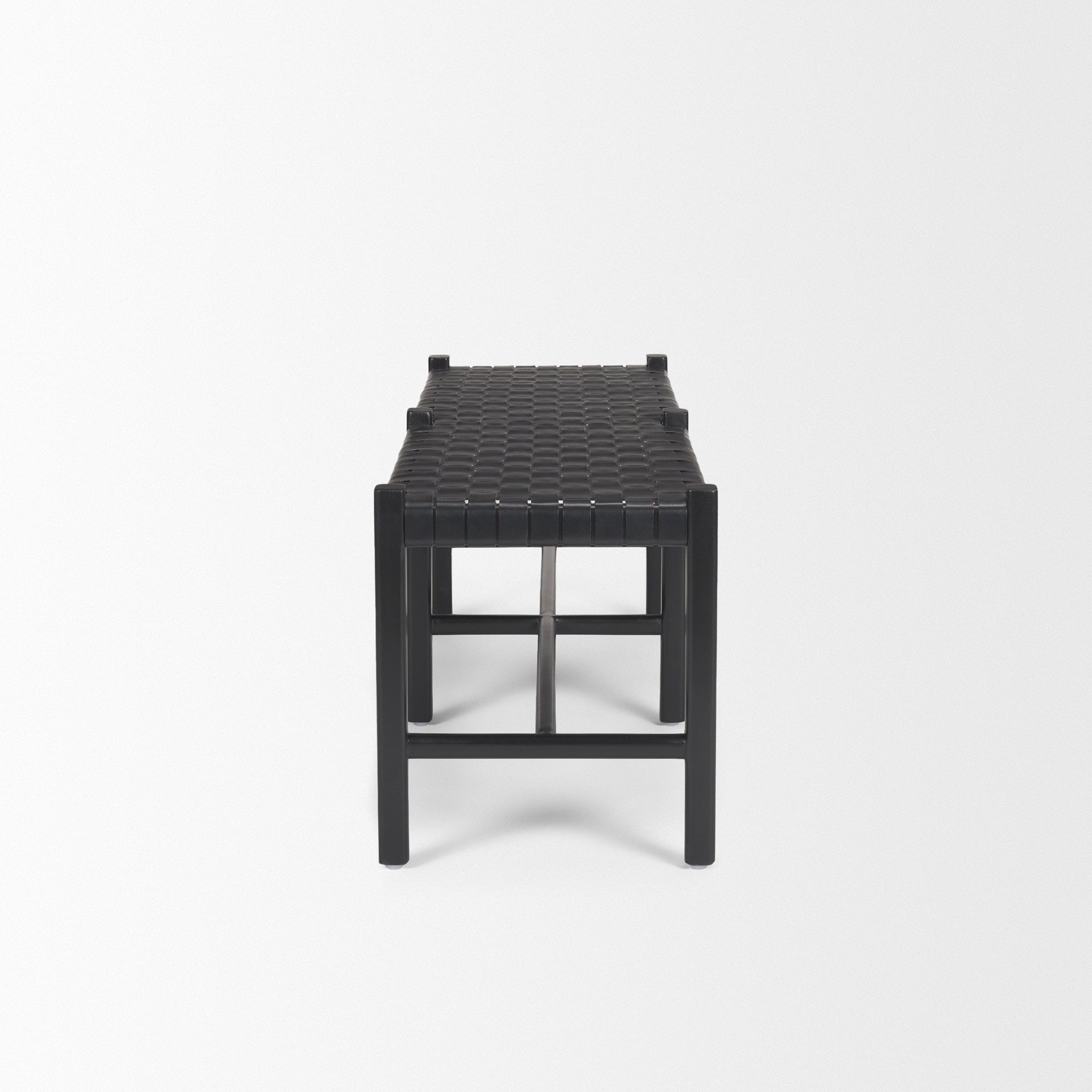 Shane Black Wood w/ Woven Black Leather Bench