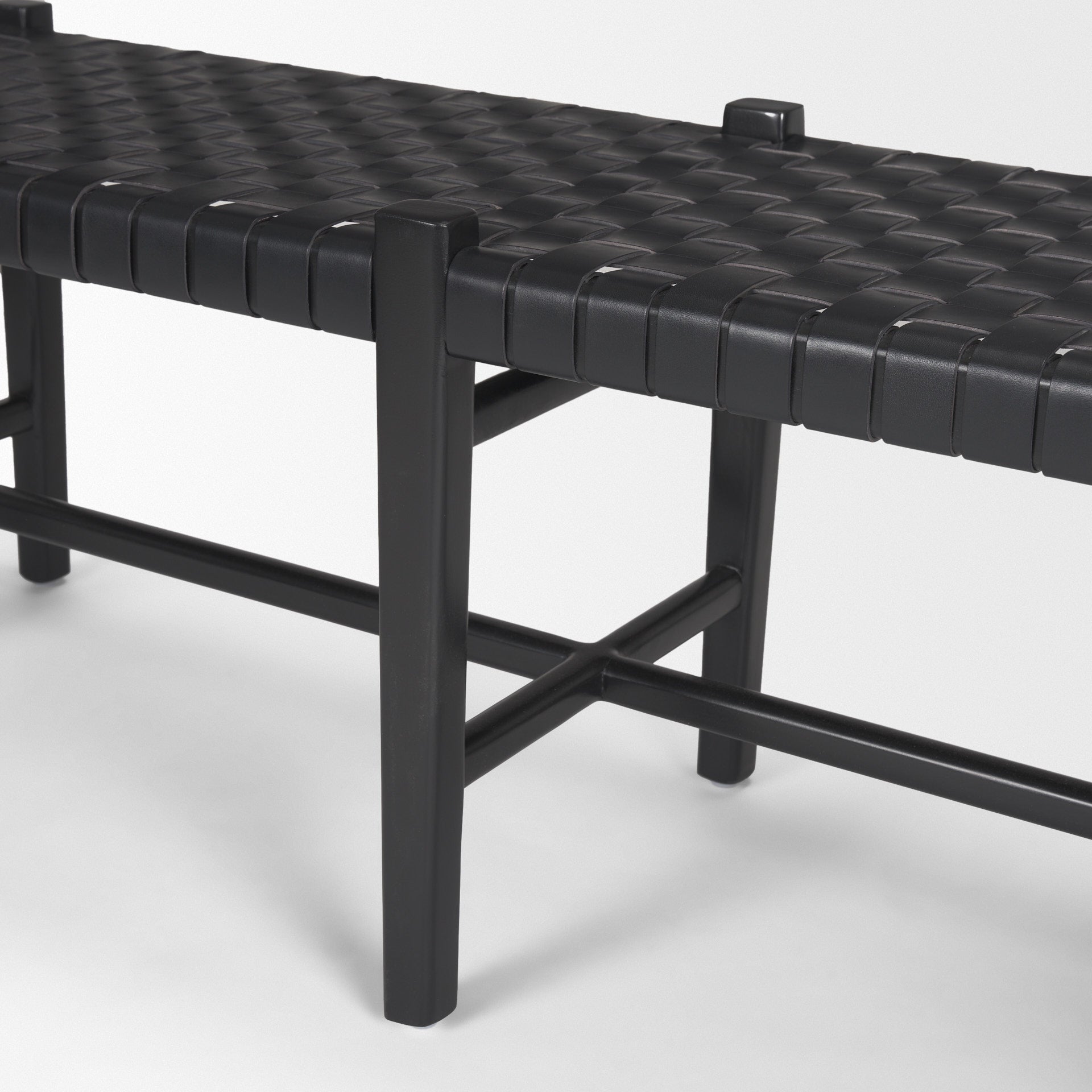 Shane Bench Black Leather | Black Wood - benches