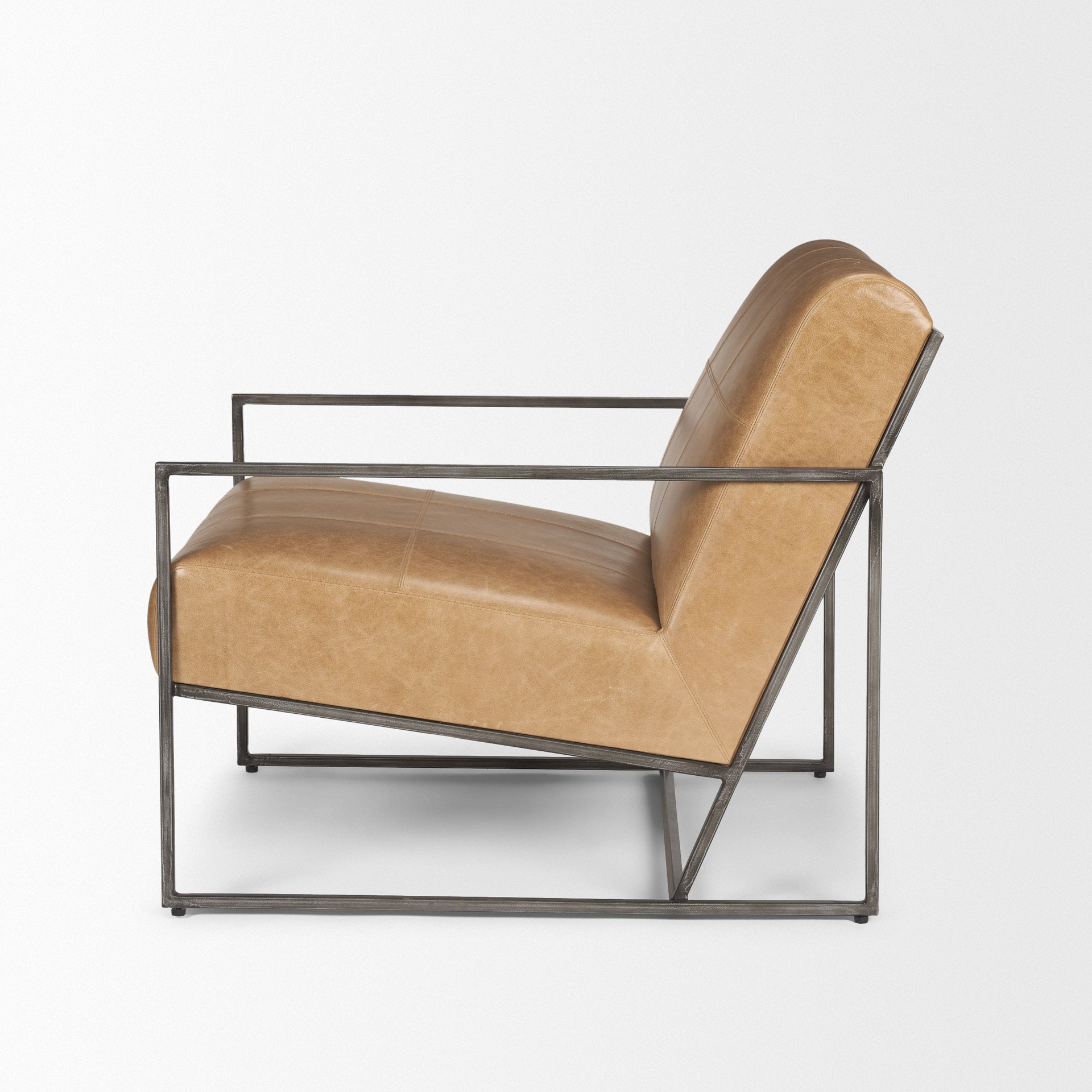 Stratton Gunmetal w/ Genuine Brown Leather Upholstered Accent Chair