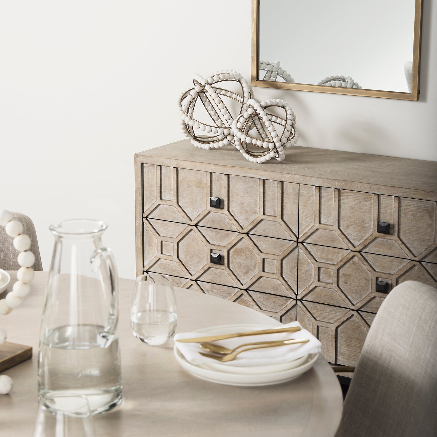 Genevieve II Light Brown Fir Veneer 9 Drawer Sideboard