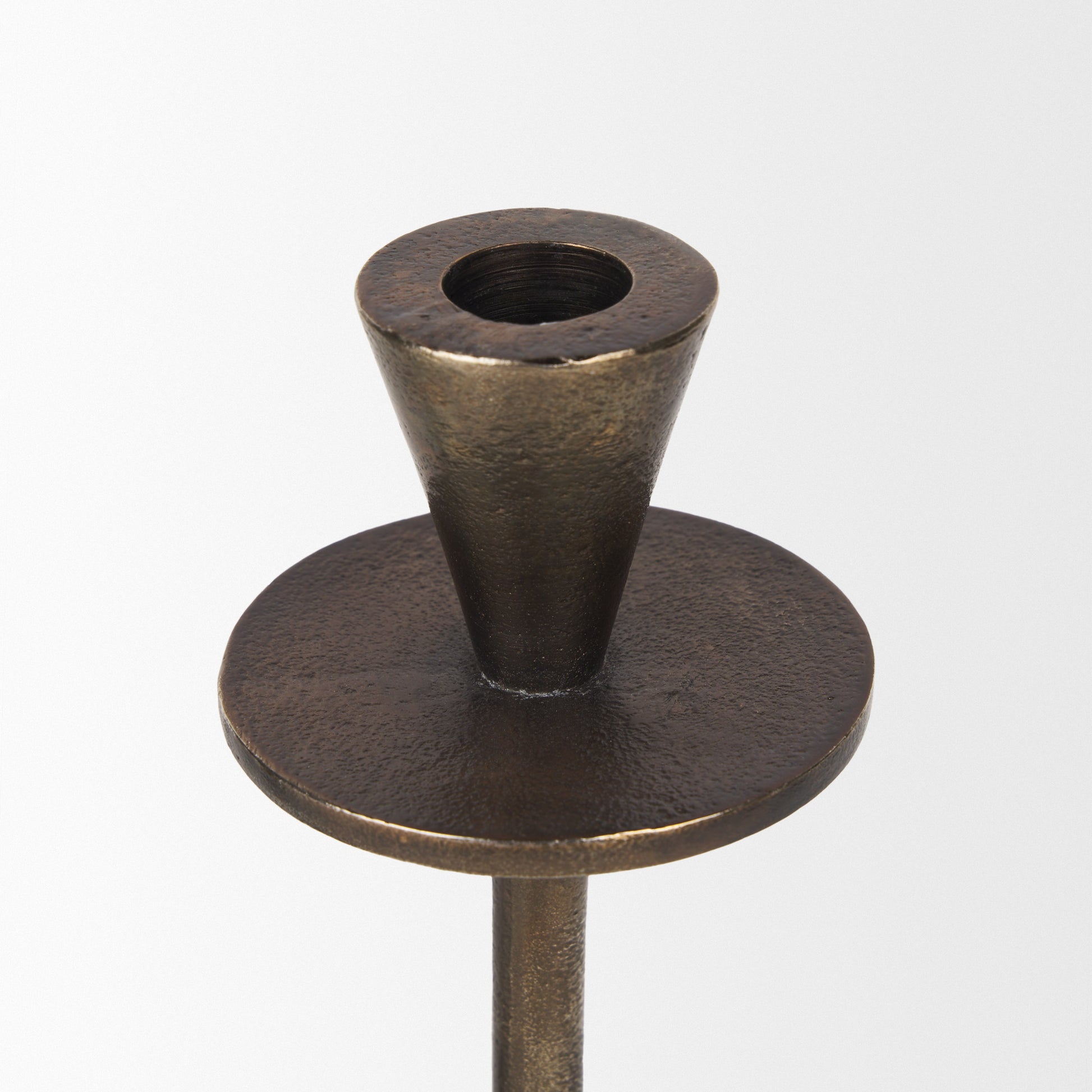 Petria Antiqued Gold Textured Metal Taper Candle Holders