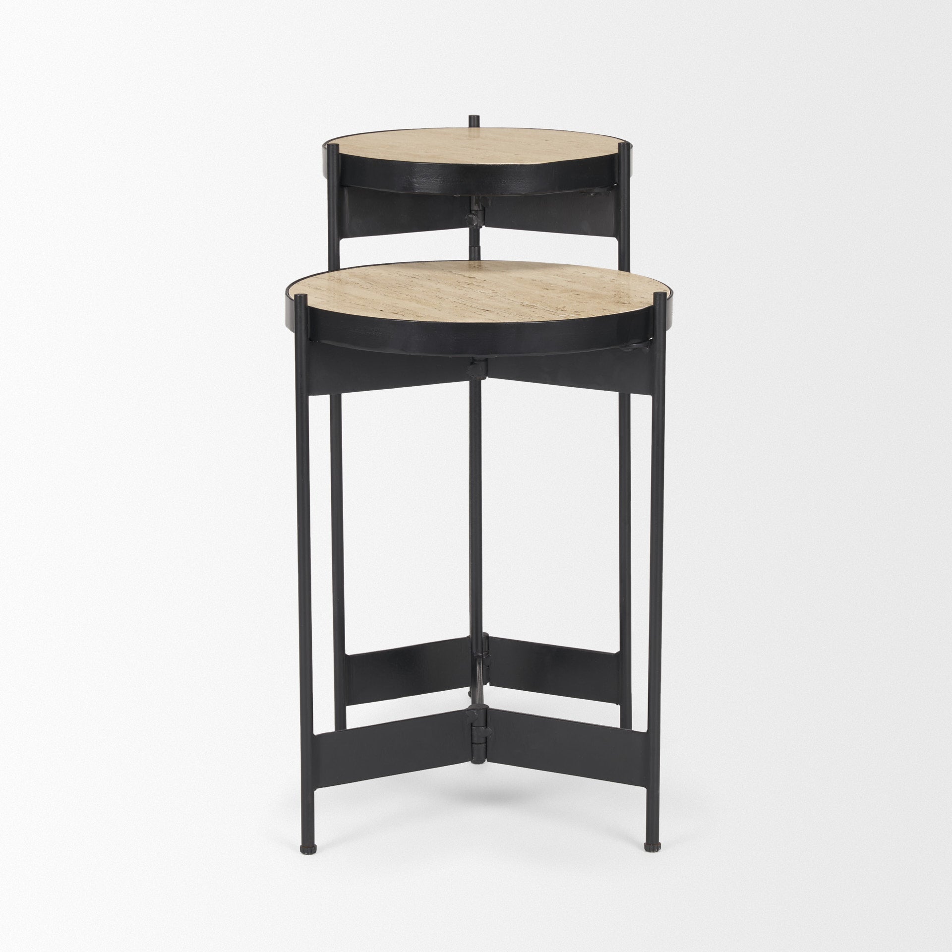 Wade End Side Tables Travertine | Black Metal - end-and-side-tables