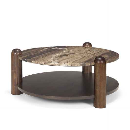Jovia Coffee Table Dark Brown Wood | Cappuccino Marble - coffee-tables