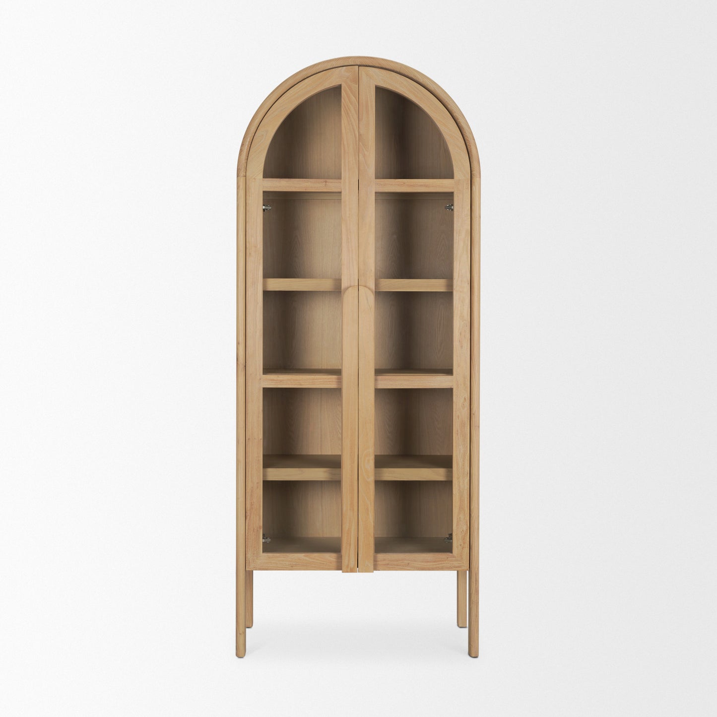 Callum Light Brown Elm Wood w/ Glass Doors  Arched Curio Cabinet