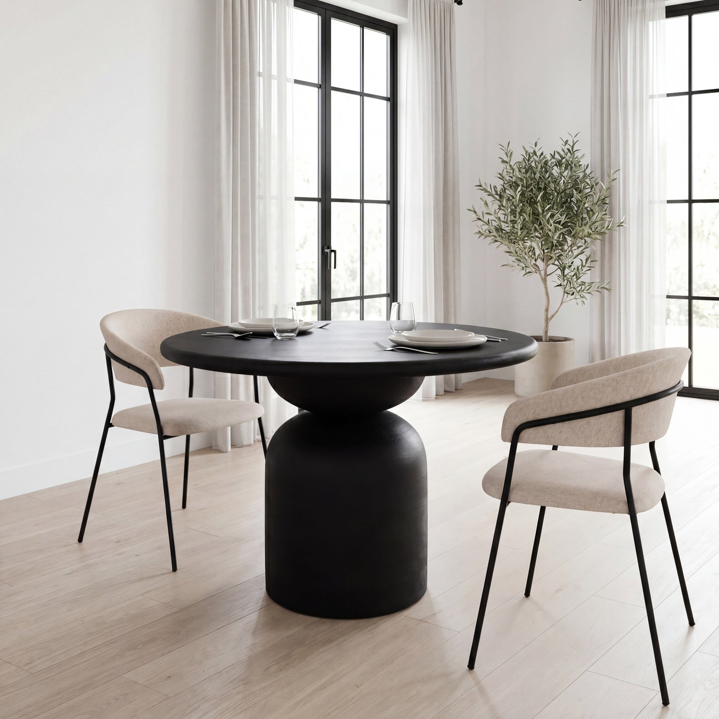 Carolyn Dining Chair w/ Oatmeal Fabric & Matte Black Metal