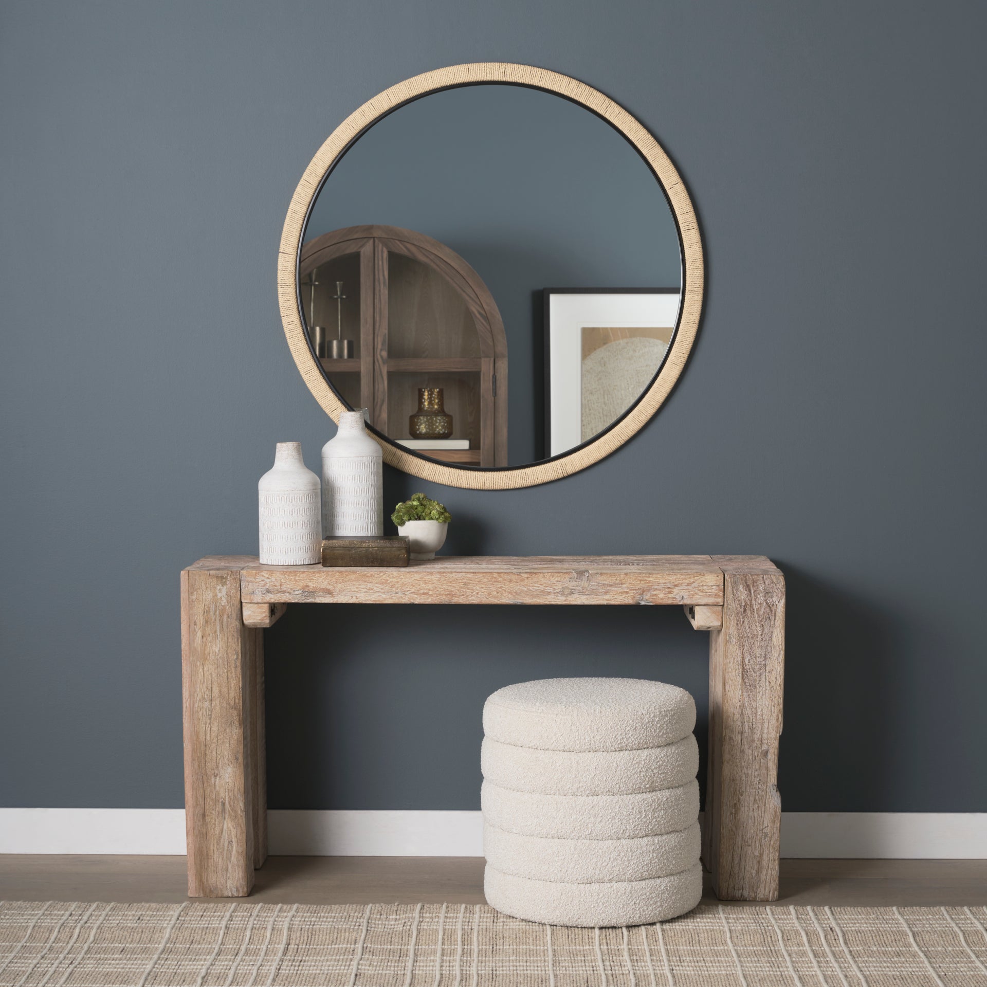 Vasie Black Wood w/ Jute Round Mirror