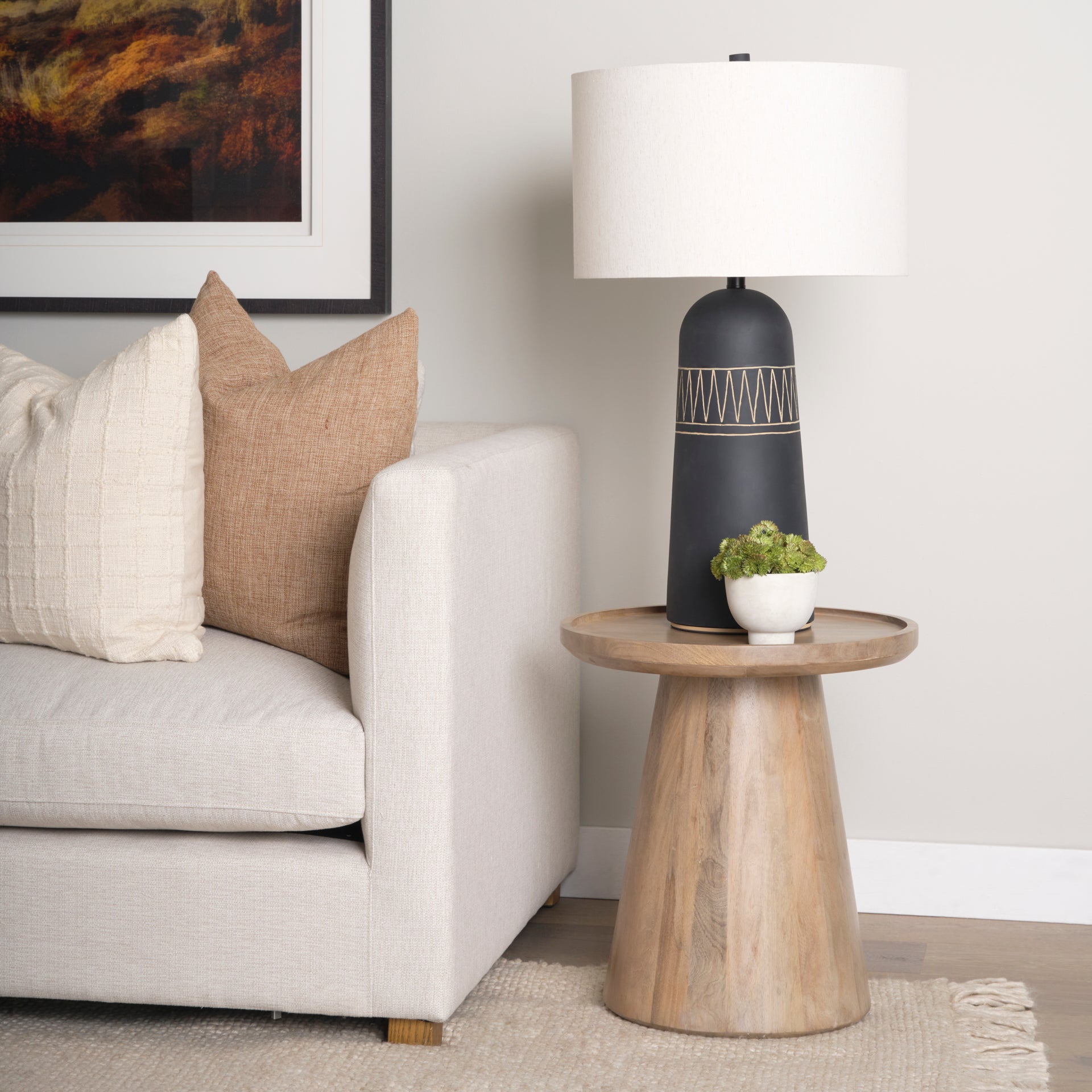 Takoda Light Brown Wood Tapered Drum Accent Table