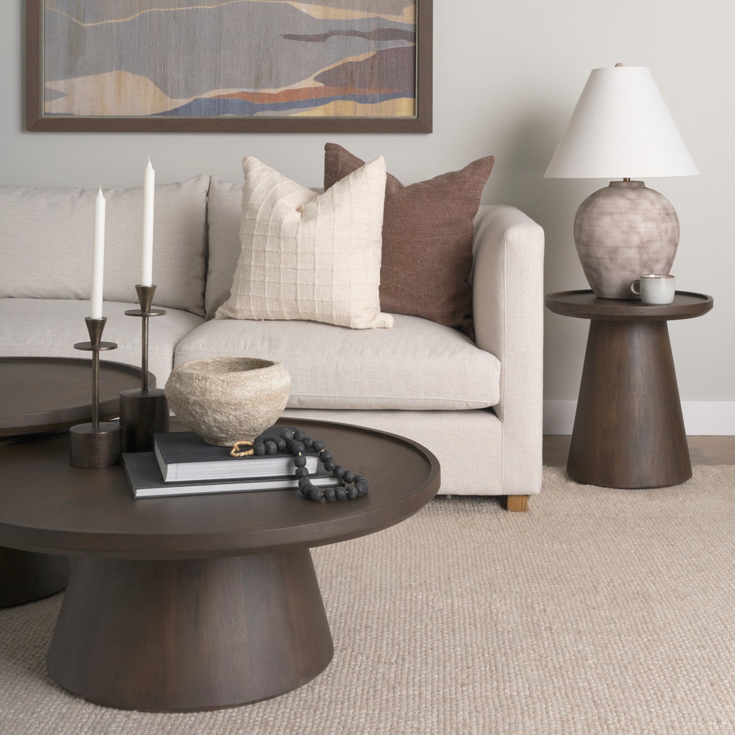 Takoda Dark Brown Wood Tapered Drum Nesting Coffee Tables