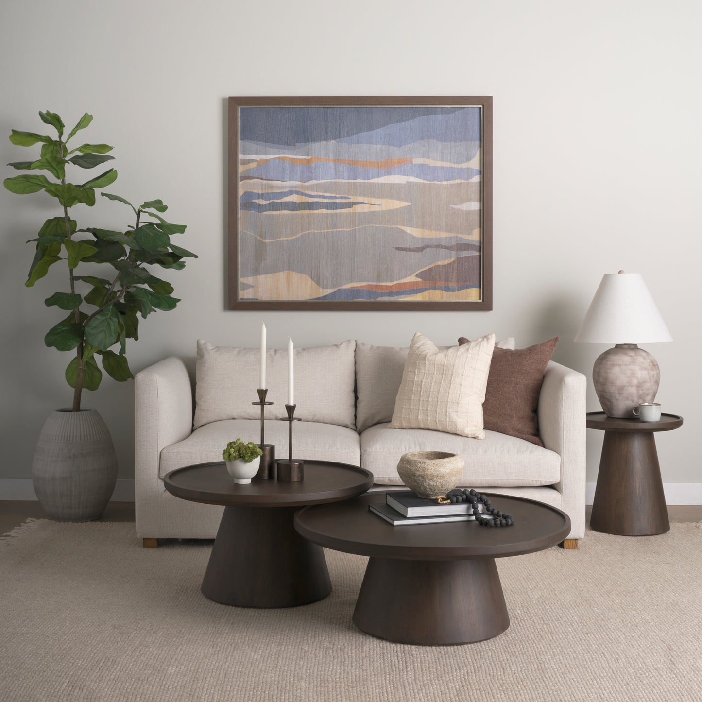 Takoda Dark Brown Wood Tapered Drum Nesting Coffee Tables