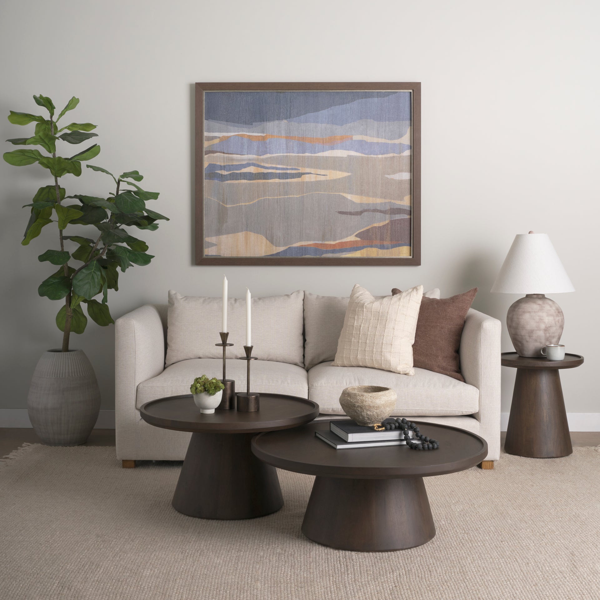 Takoda Dark Brown Wood Tapered Drum Nesting Coffee Tables