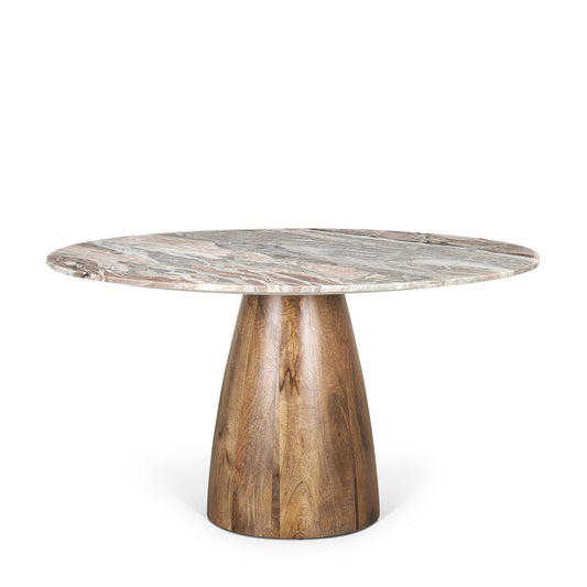 Allyson 54" Round Brown Pedestal w/ Pink Marble Top Dining Table