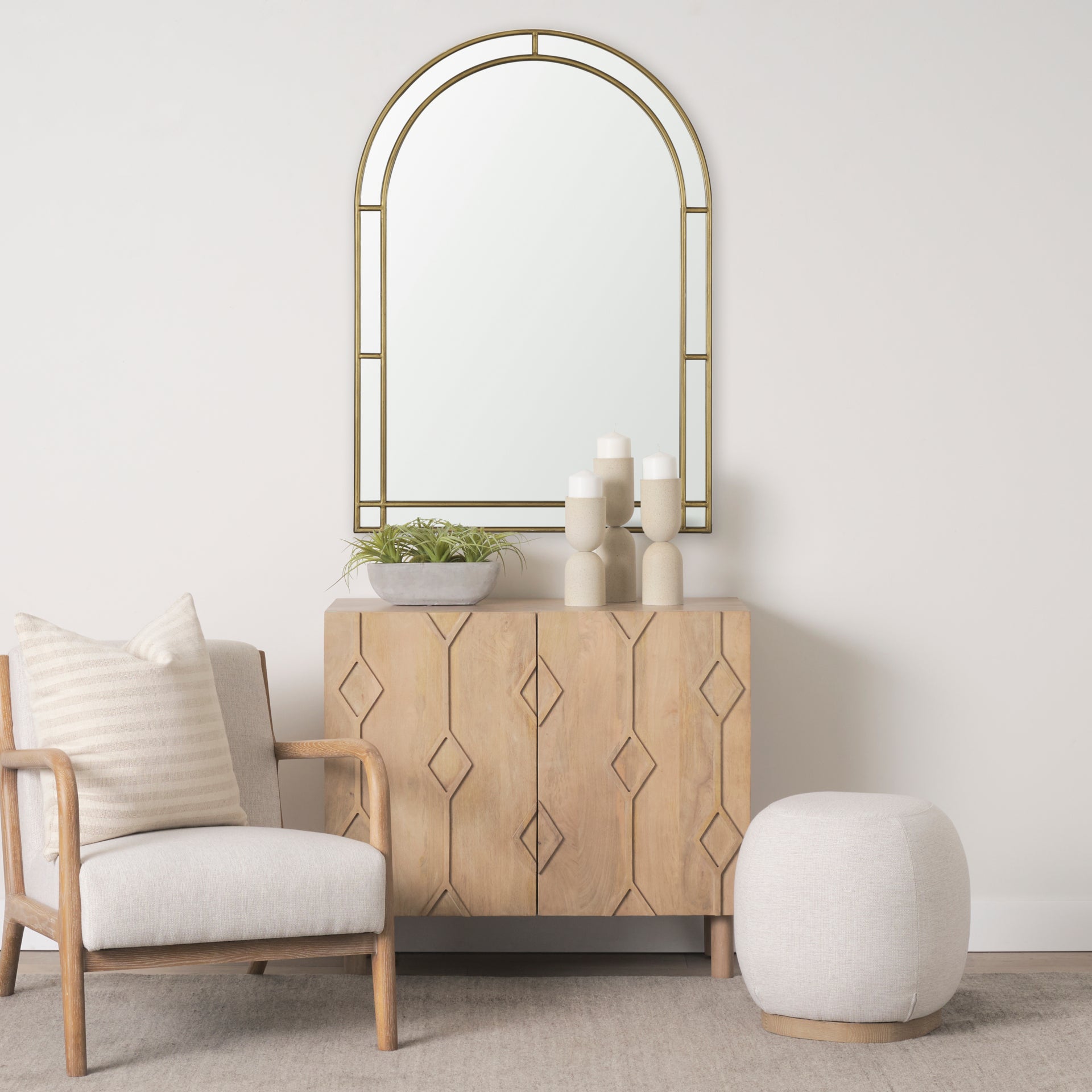 Tiffany Brushed Gold Double Frame Metal Arched Mirror