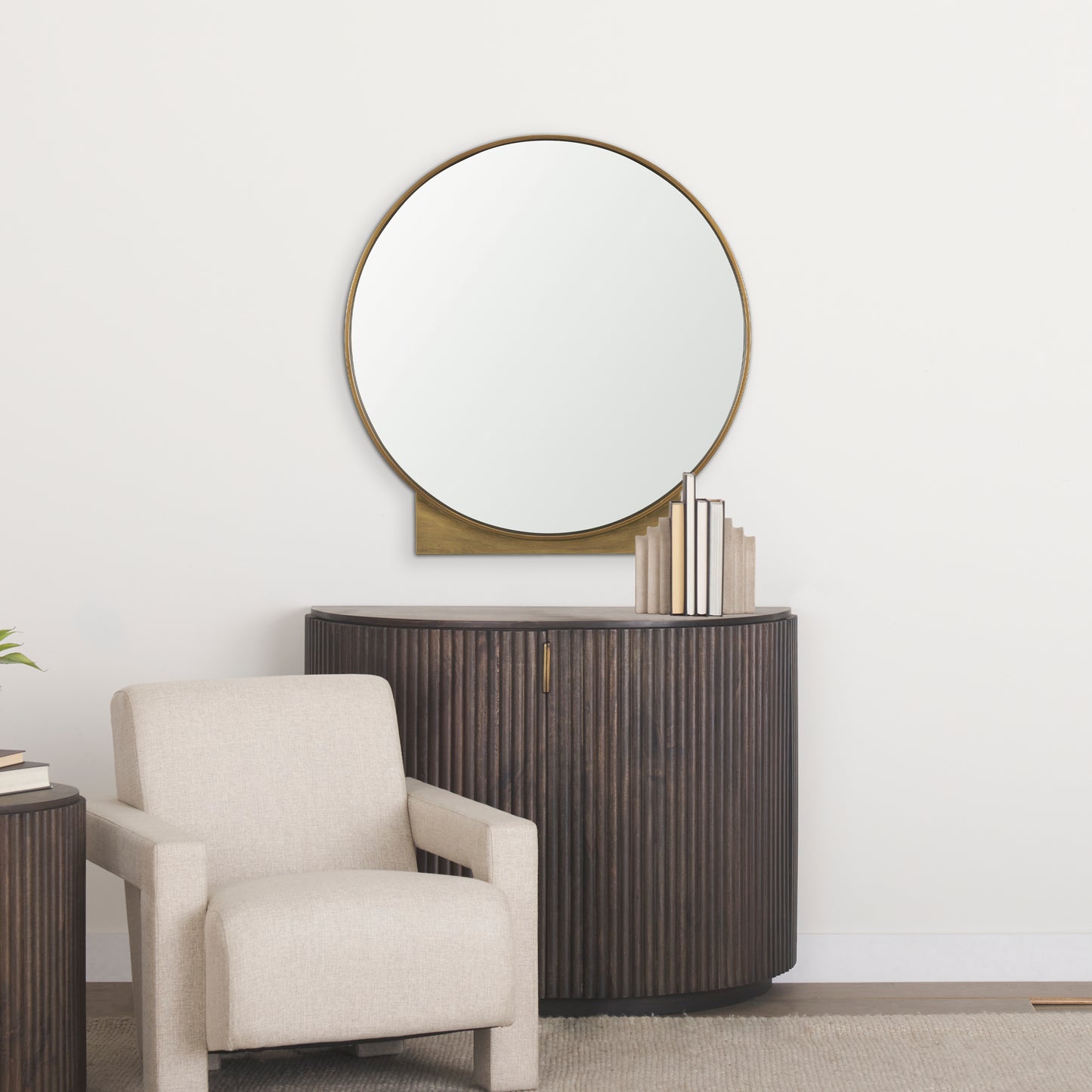 Tillie Round Brushed Gold Metal Frame Wall Mirror