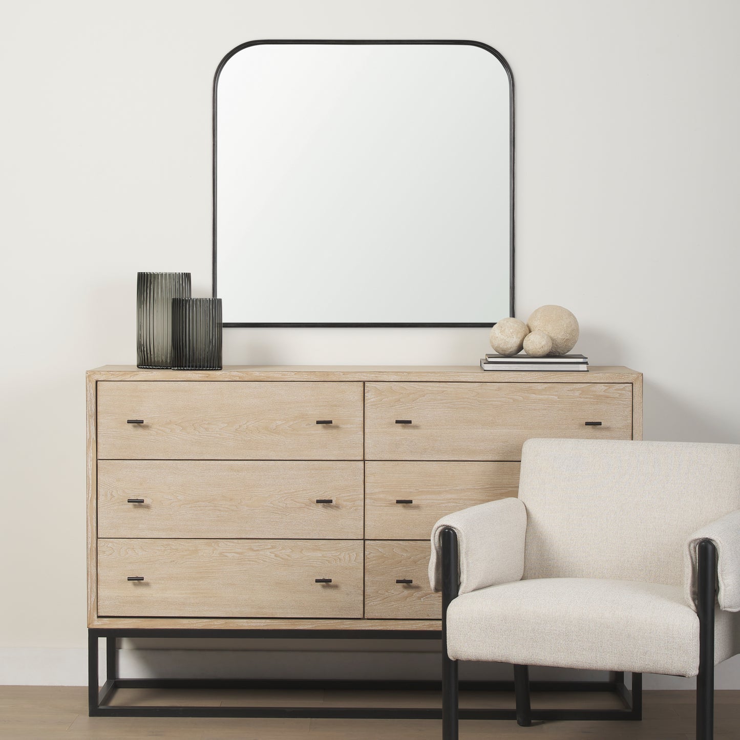 Timon Brushed Black Metal Frame Square Arched Mirror