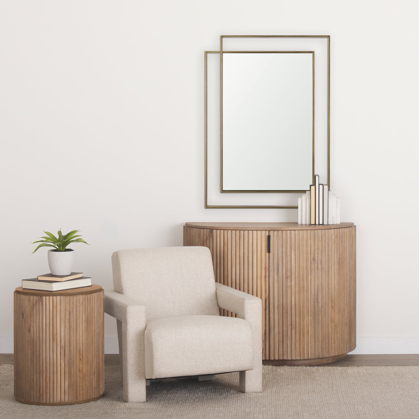 Tiva Rectangular Dual Brushed Gold Metal Framed Mirror