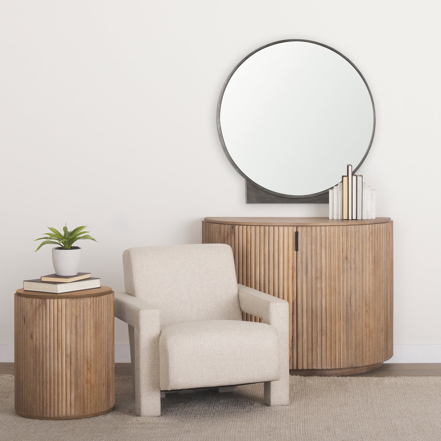 Tillie Round Gunmetal w/ Textured Metal Frame Wall Mirror