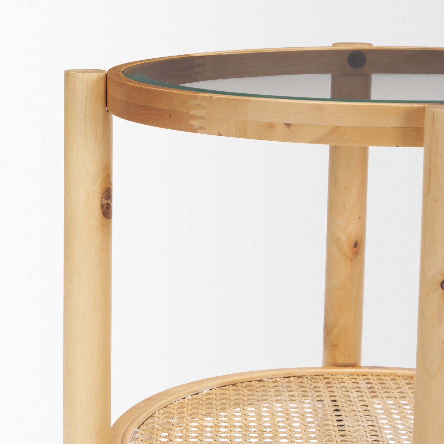 Weslyn End Side Table Cane | Wood | Glass - end-and-side-tables