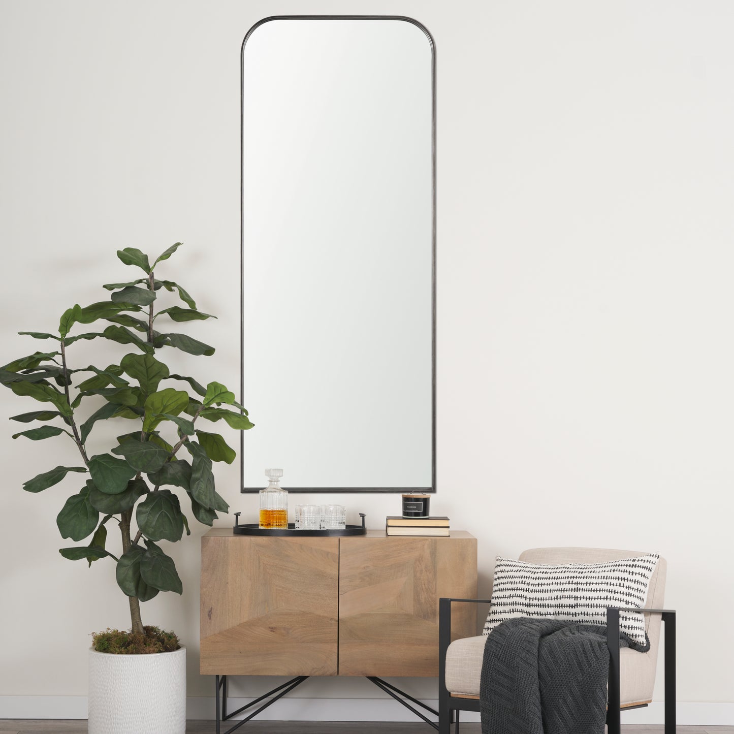 Tamira Tall Brushed Gunmetal Metal Arched Mirror