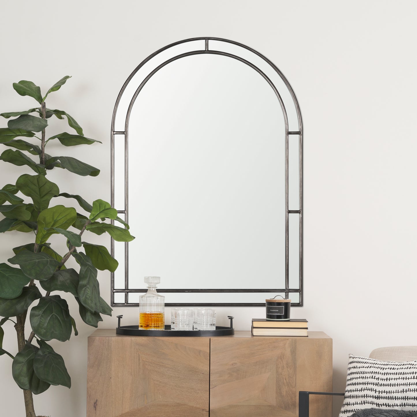 Tiffany Brushed Black Metal Double Frame Arched Mirror