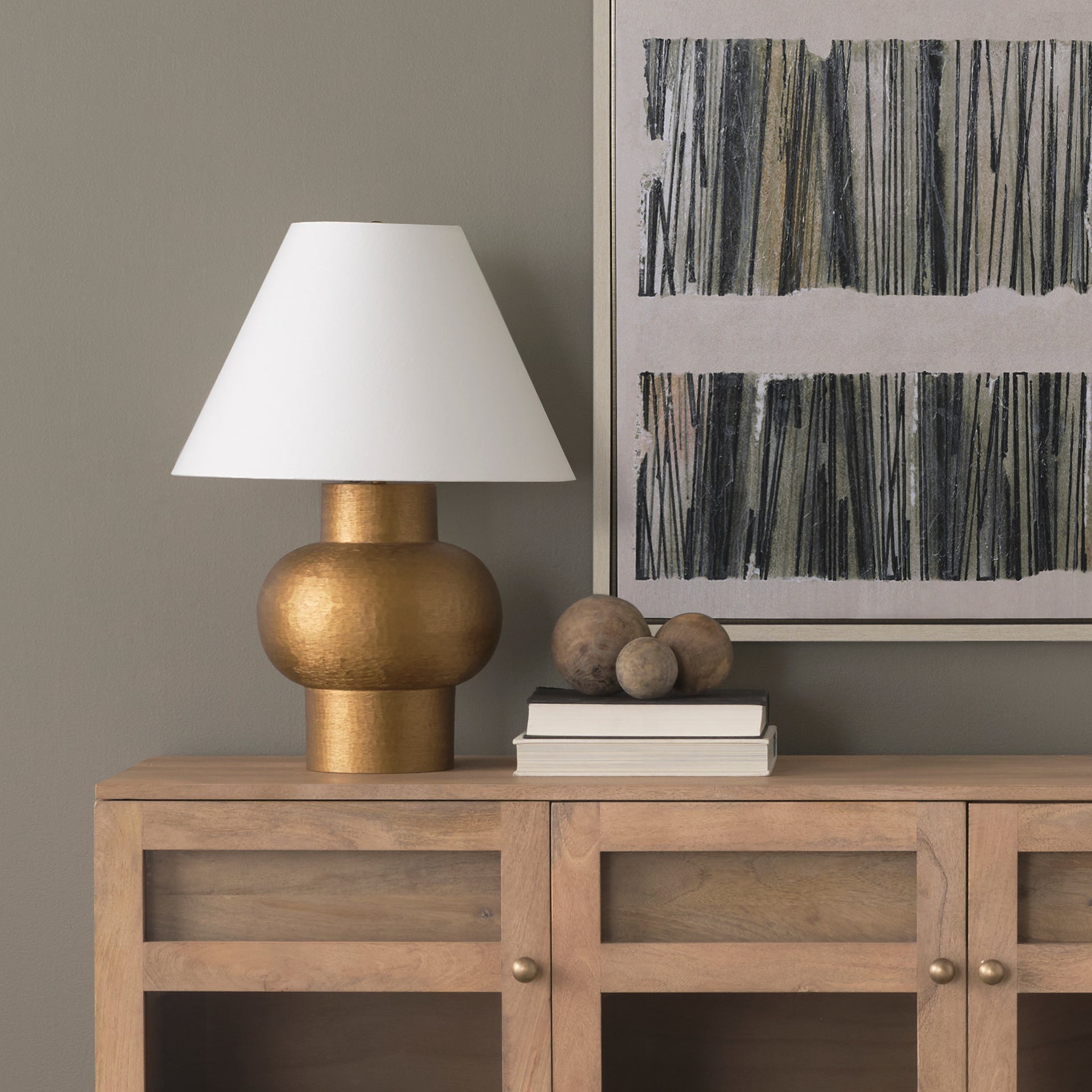 Salaah Antique Gold Brushed Metal w/ Cream Shade Table Lamp