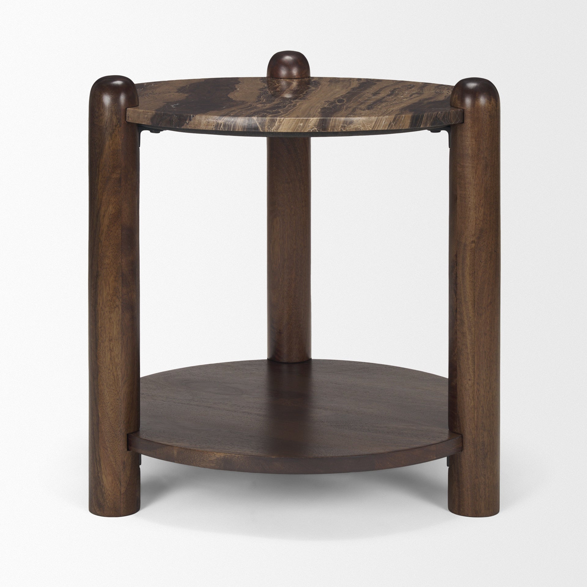 Jovia End Side Table Dark Brown Wood | Cappuccino Marble - end-and-side-tables