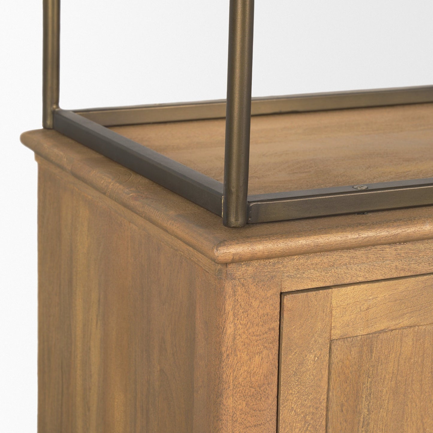 Baron 4-Door Light Brown Wood w/ Gunmetal Open Shelving Unit
