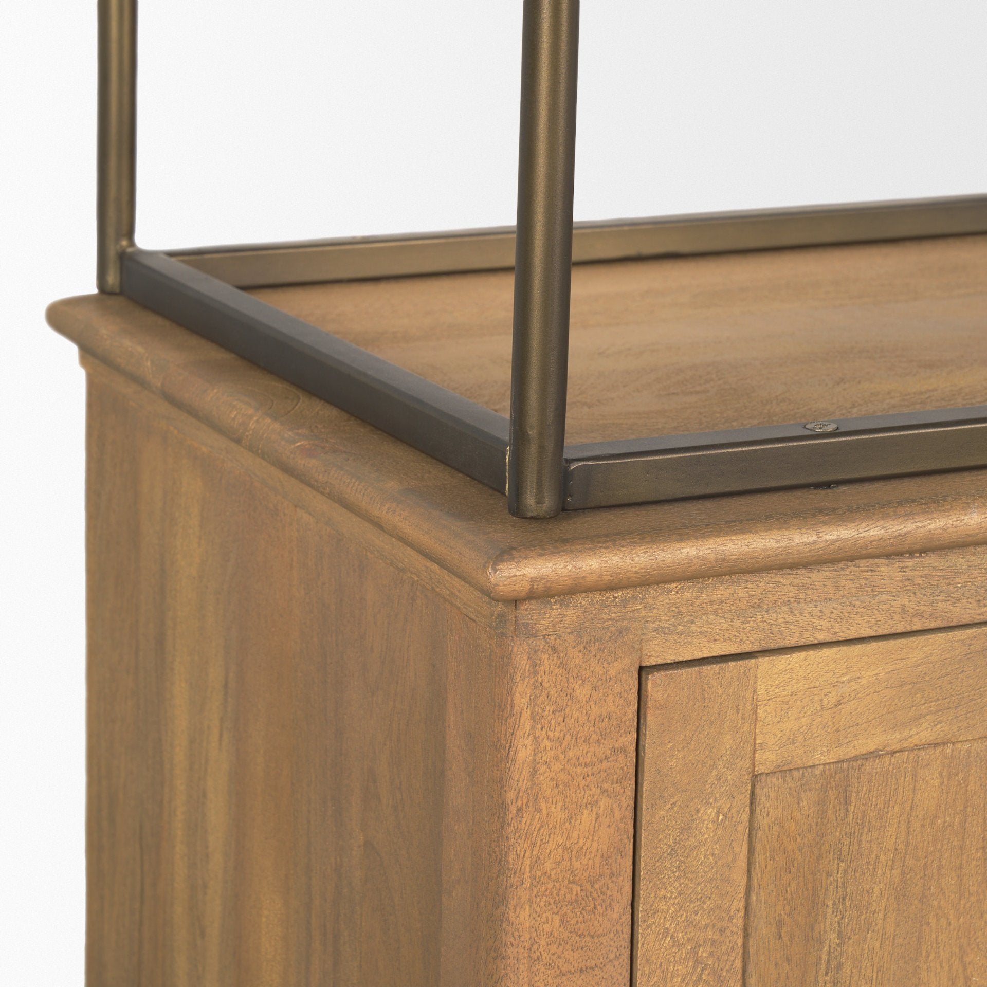 Baron 4-Door Light Brown Wood w/ Gunmetal Open Shelving Unit