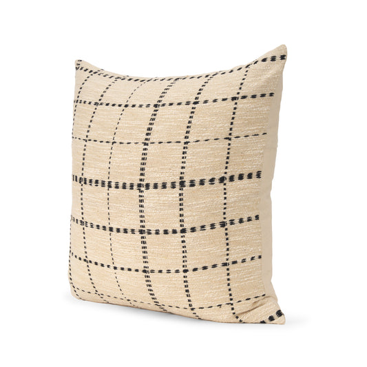Jaela 22x22 Beige/Black Striped Checkered Square Throw Pillow Cover
