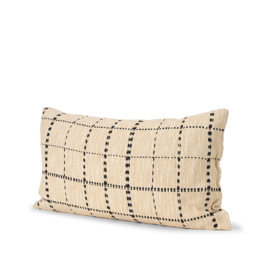 Jaela 14x26 Beige and Black Striped Lumbar Pillow Cover w/Filler