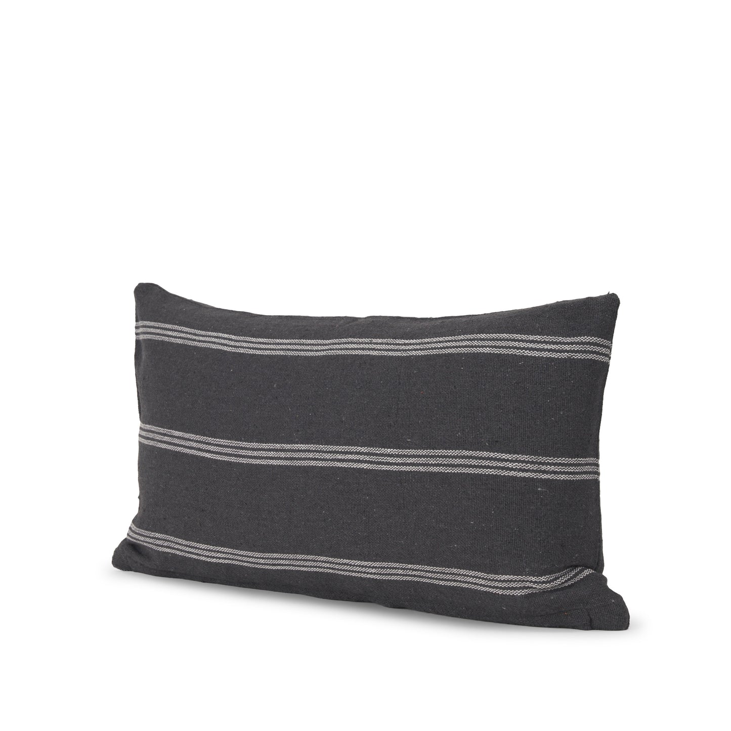 Jayme 14x26 Gray/White Striped Cotton Lumbar Pillow Cover