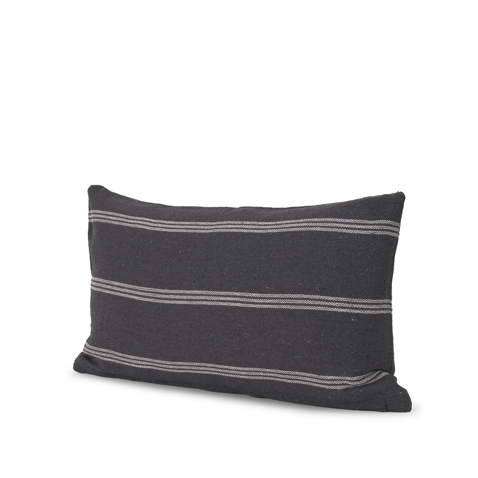 Jayme 14x26 Gray/White Striped Cotton Lumbar Pillow Cover