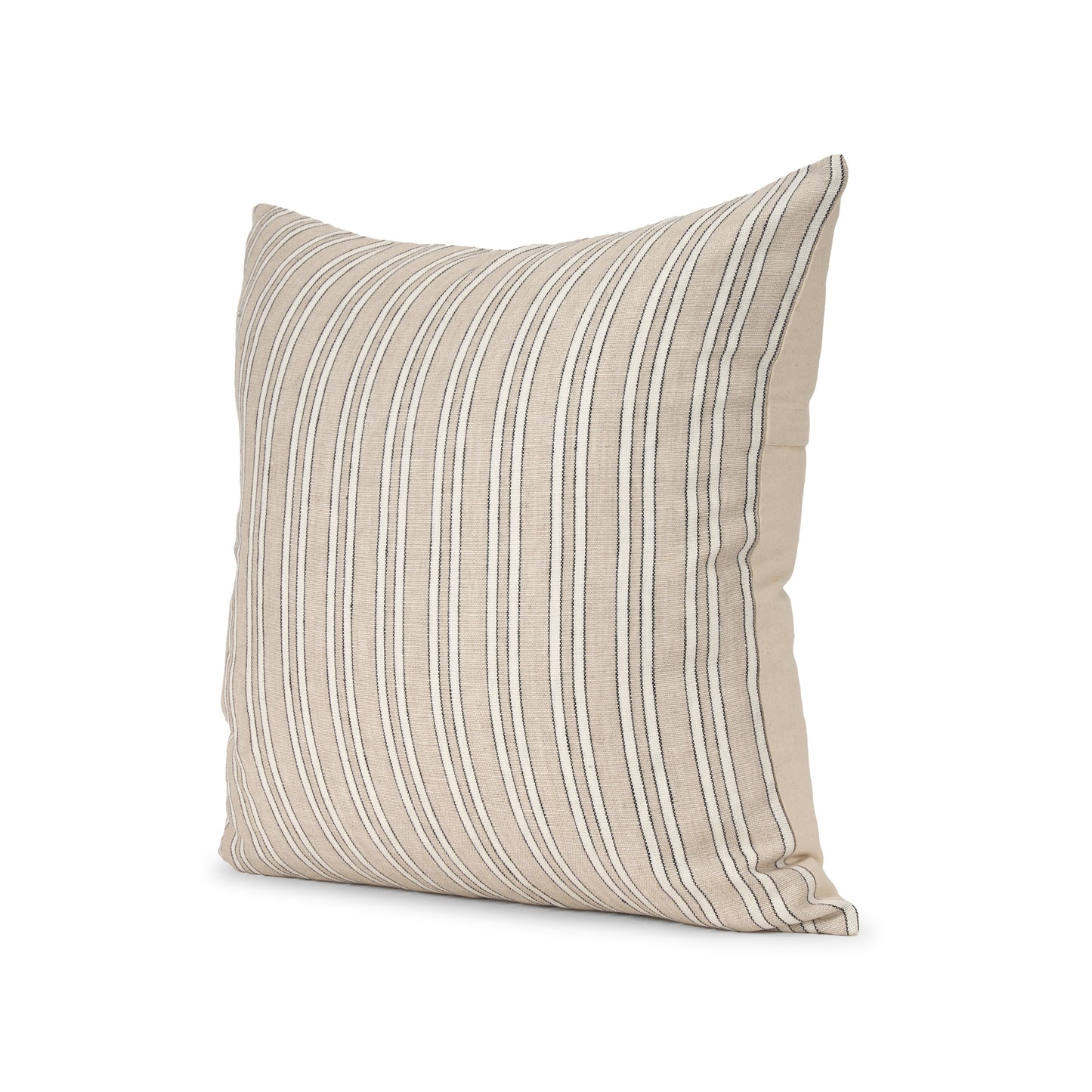 Jaxon 22x22 Beige/Black Striped Cotton-Linen Square Pillow Cover