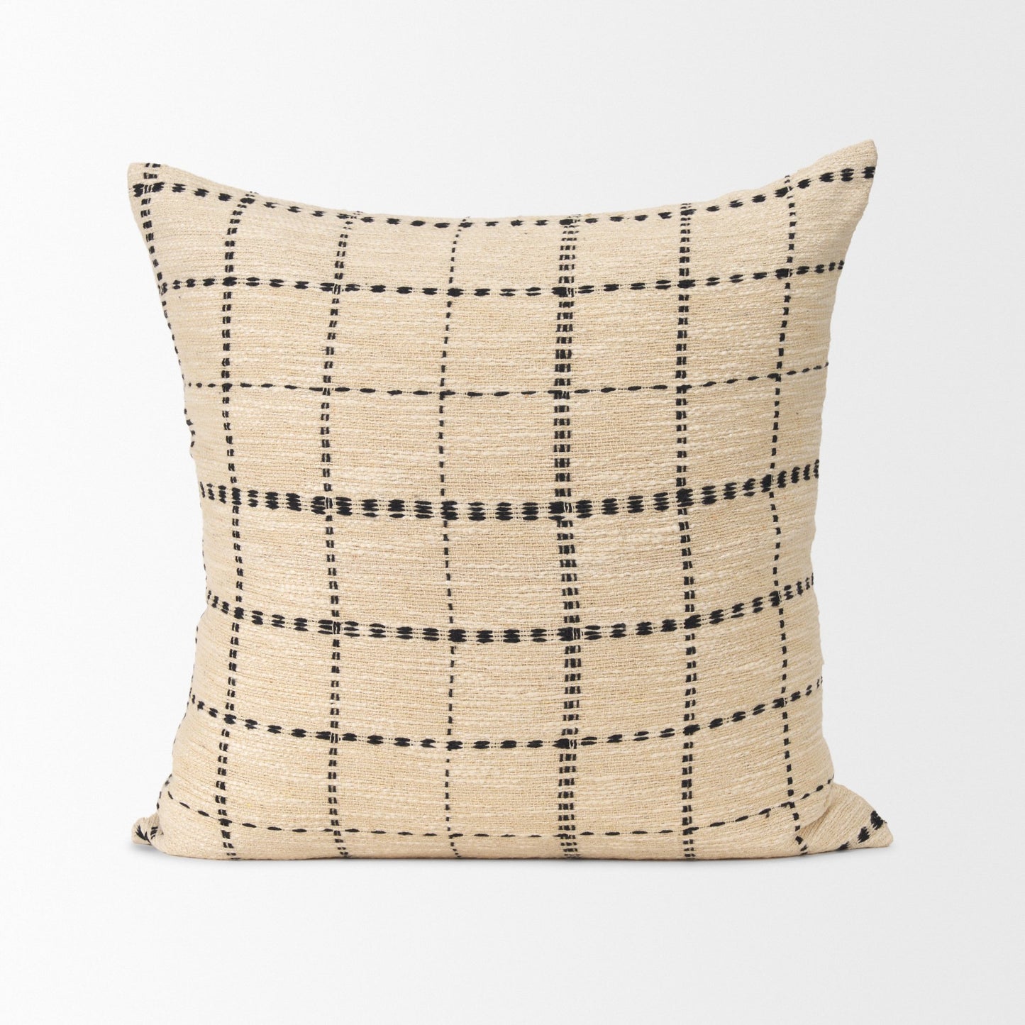 Jaela 22x22 Beige/Black Striped Checkered Square Throw Pillow Cover