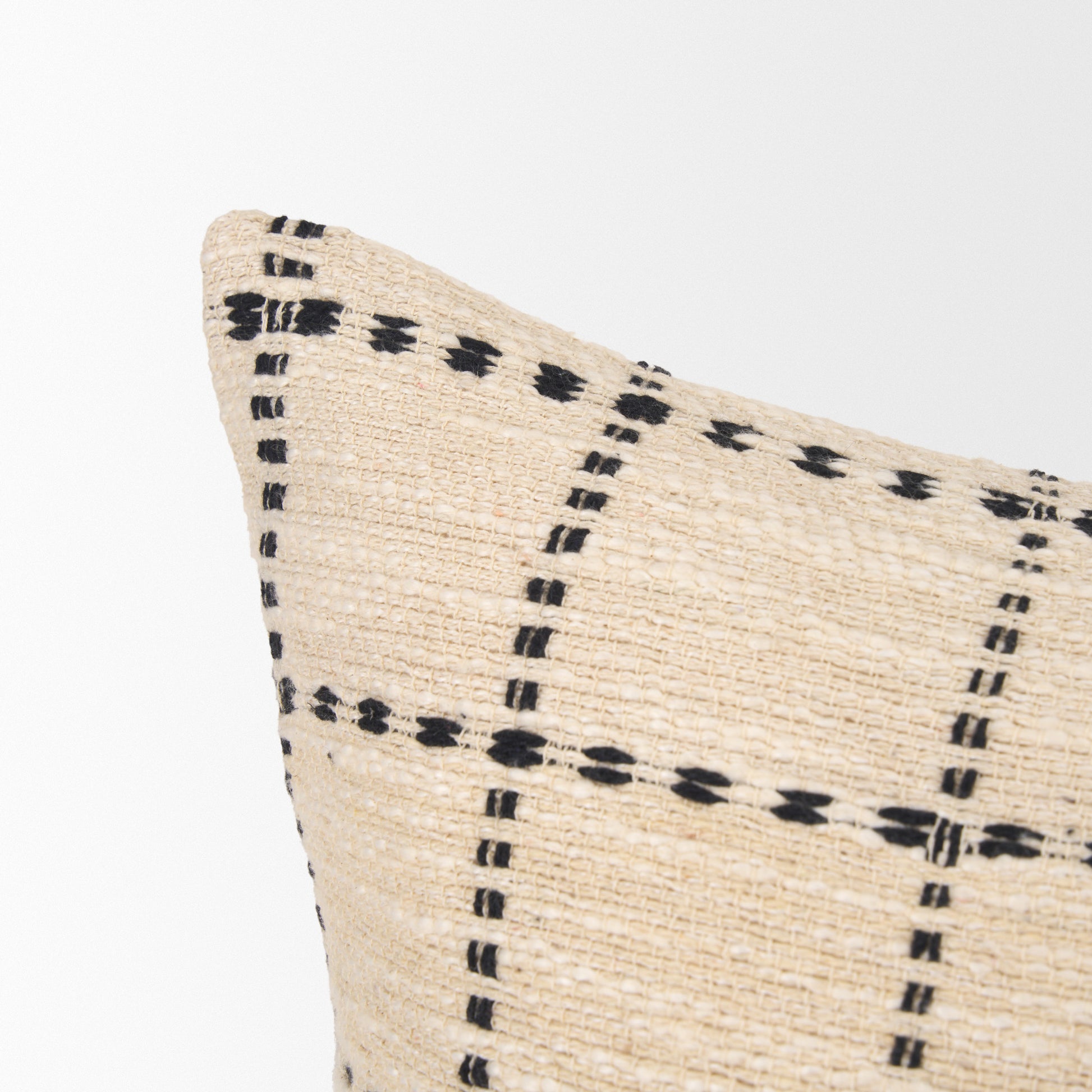 Jaela 22x22 Beige/Black Striped Checkered Square Throw Pillow Cover