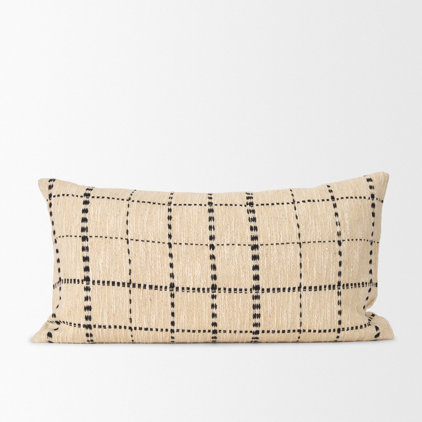 Jaela 14x26 Beige and Black Striped Lumbar Pillow Cover w/Filler