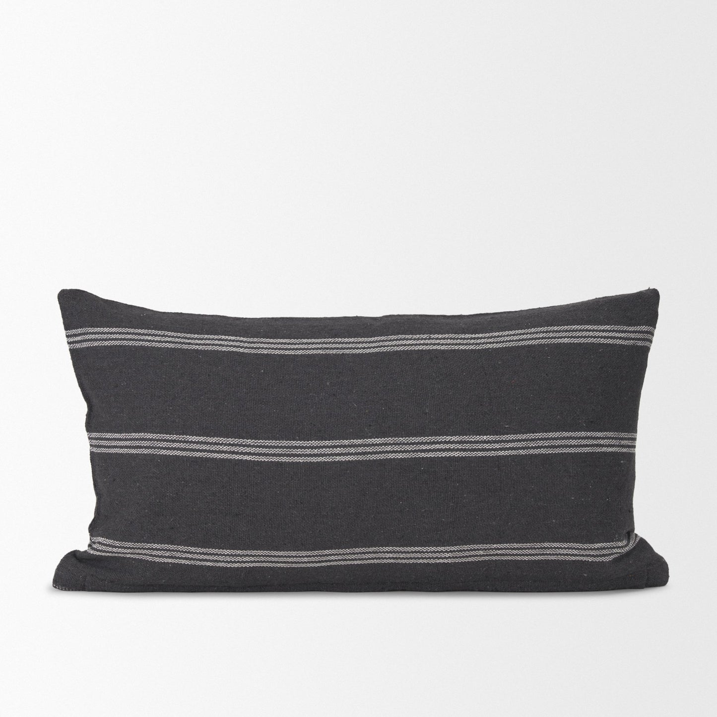 Jayme 14x26 Gray/White Striped Cotton Lumbar Pillow Cover
