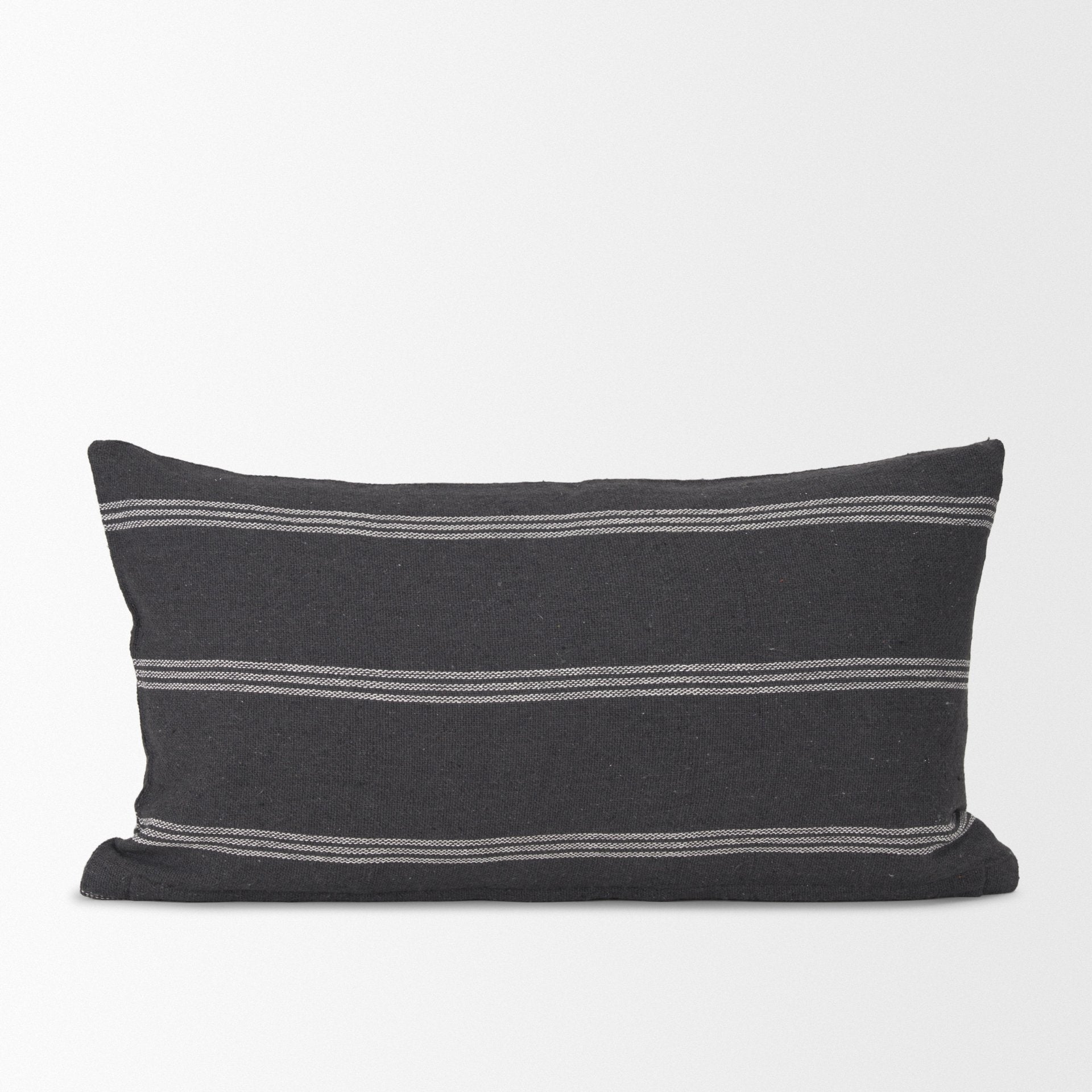Jayme 14x26 Gray/White Striped Cotton Lumbar Pillow Cover