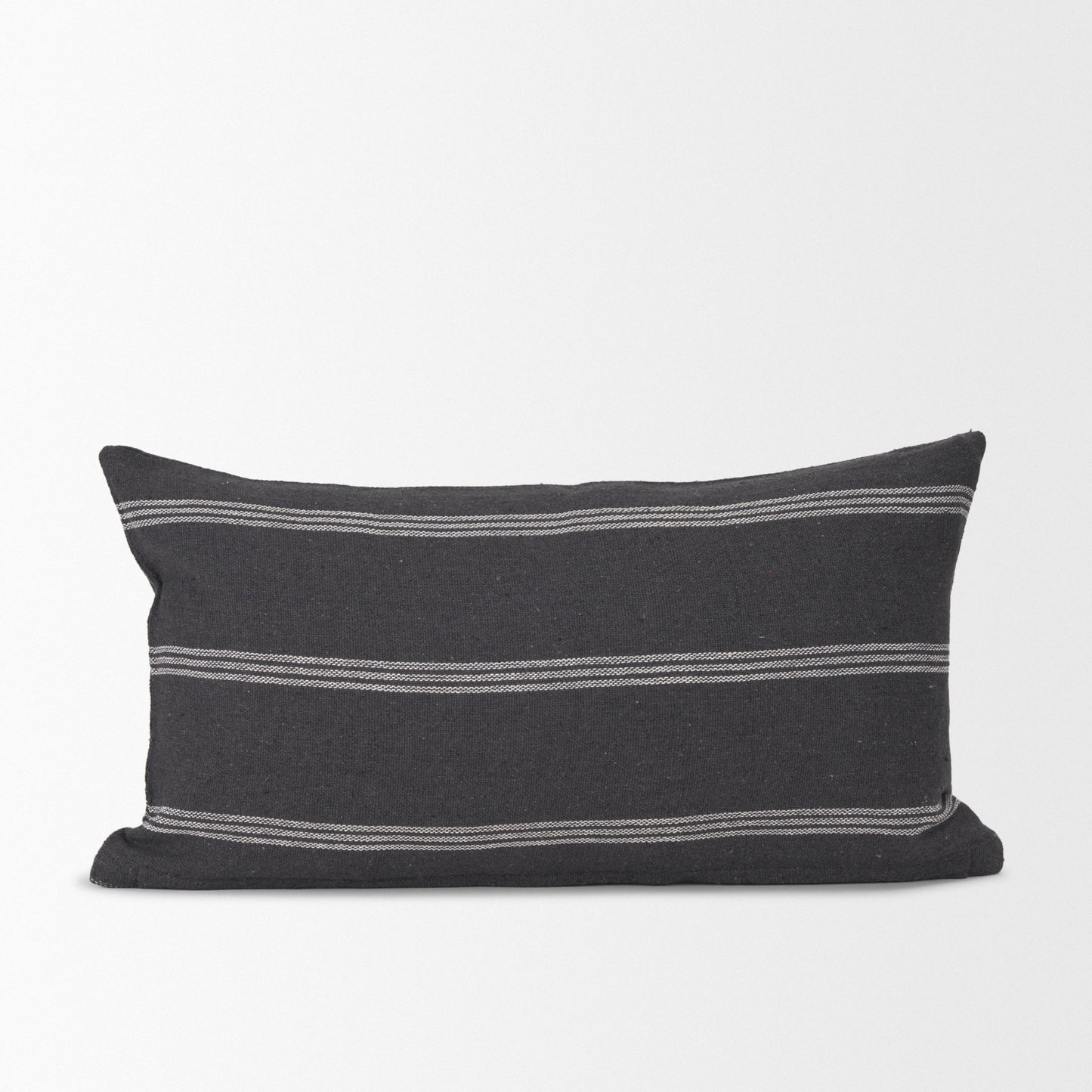 Jayme 14x26 Gray/White Striped Cotton Lumbar Pillow Cover