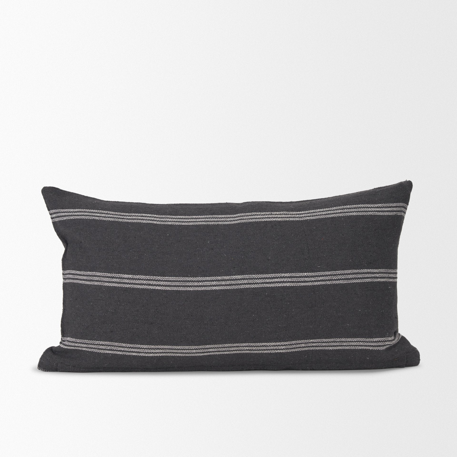 Jayme 14x26 Gray/White Striped Cotton Lumbar Pillow Cover