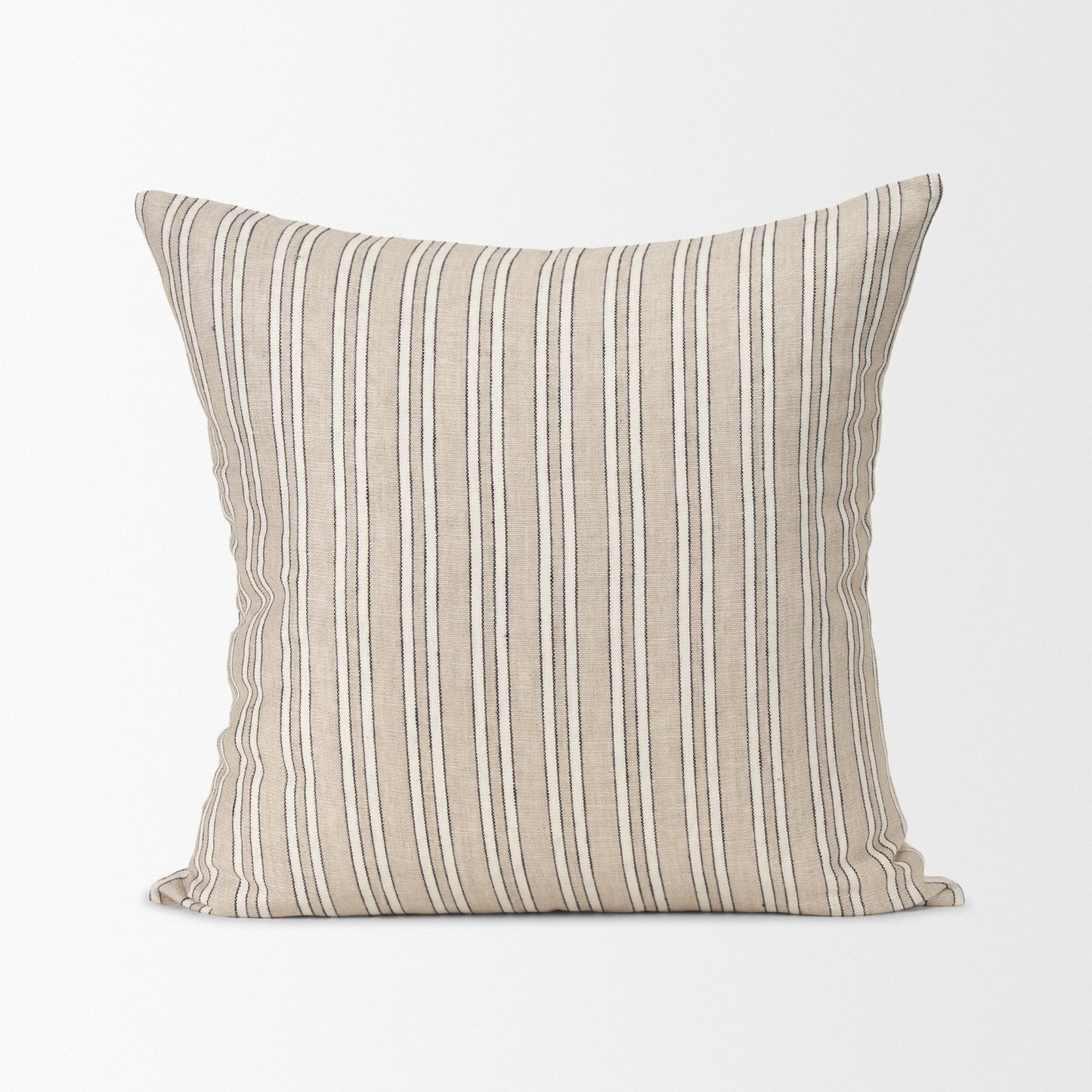 Jaxon 22x22 Beige/Black Striped Cotton-Linen Square Pillow Cover