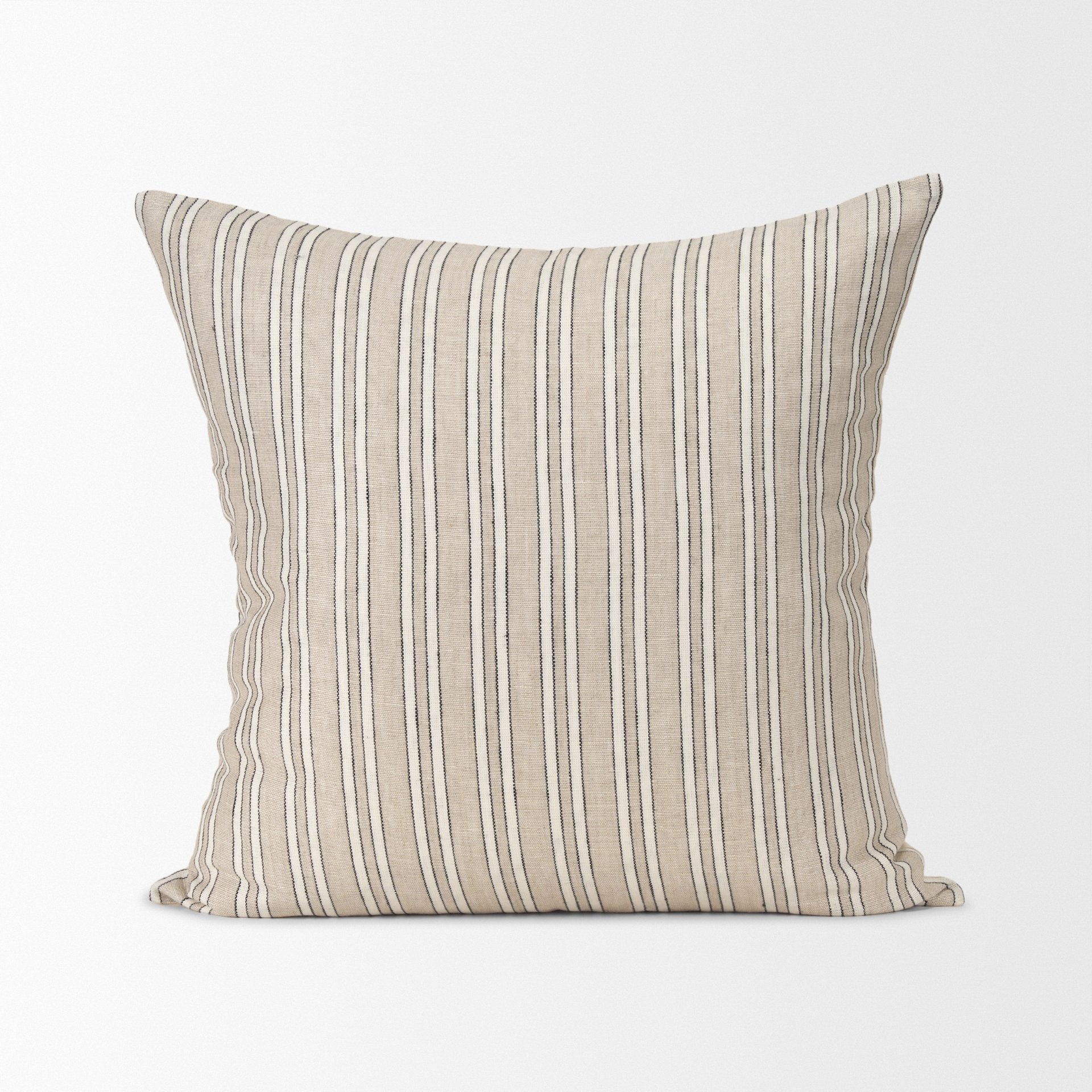Jaxon 22x22 Beige/Black Striped Cotton-Linen Square Pillow Cover