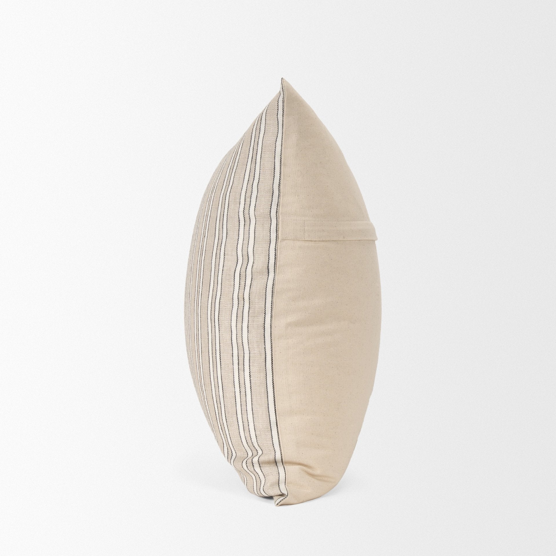 Jaxon 22x22 Beige/Black Striped Cotton-Linen Square Pillow Cover
