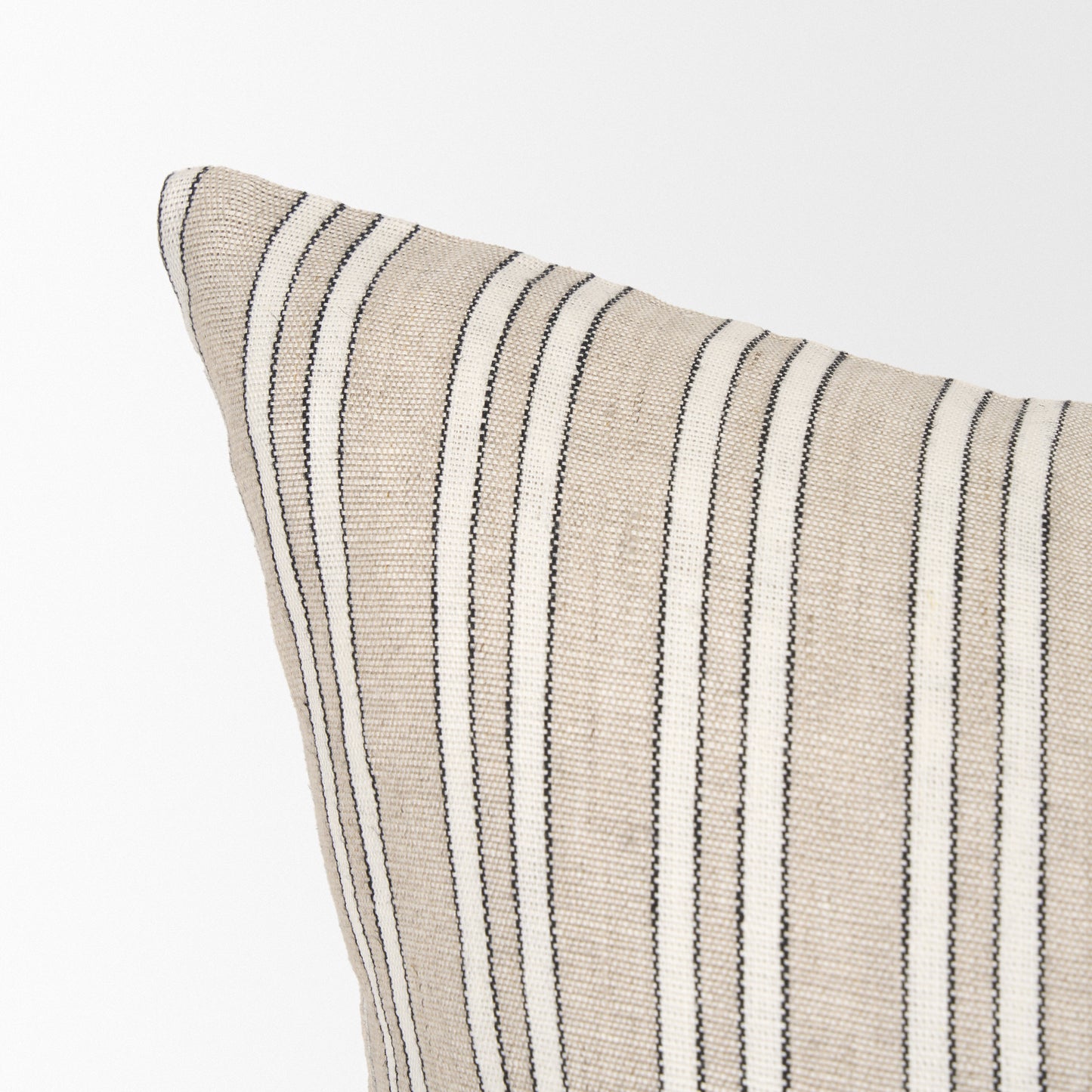 Jaxon 22x22 Beige/Black Striped Cotton-Linen Square Pillow Cover
