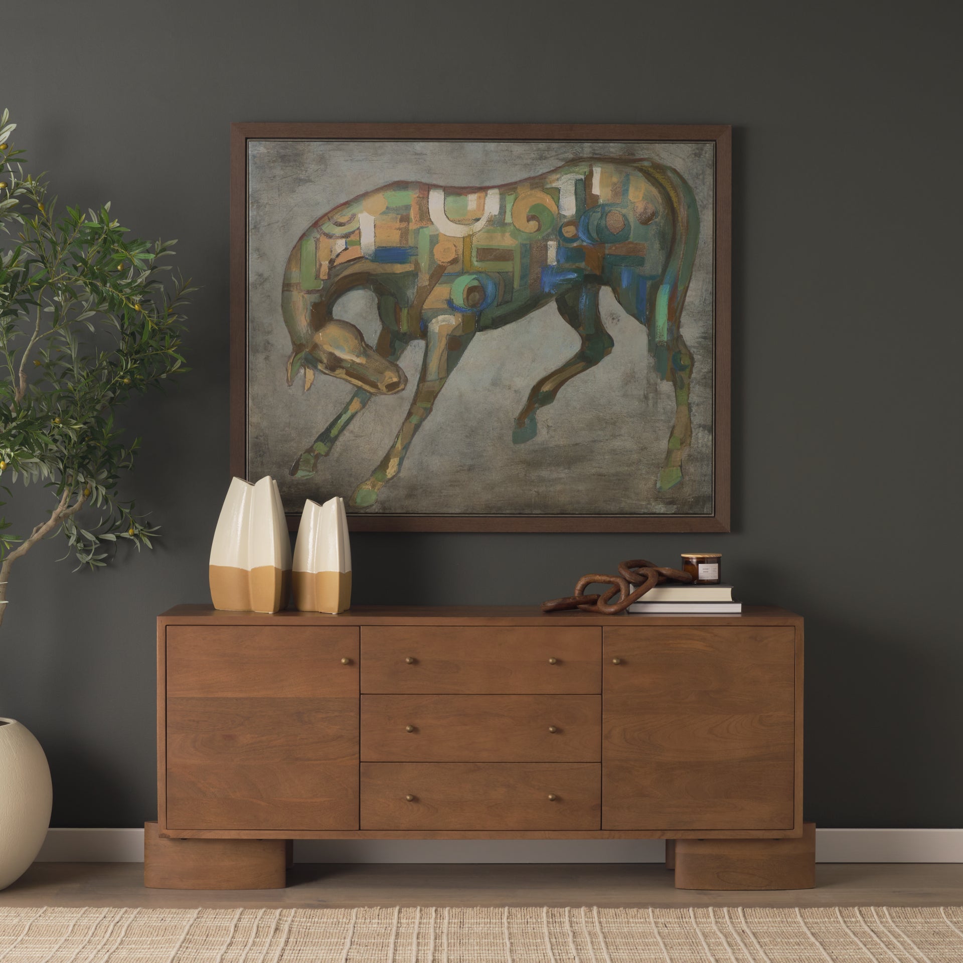 Jonan Medium Brown Wood w/ Dark Aged Brass 2 Door 3 Drawer Sideboard