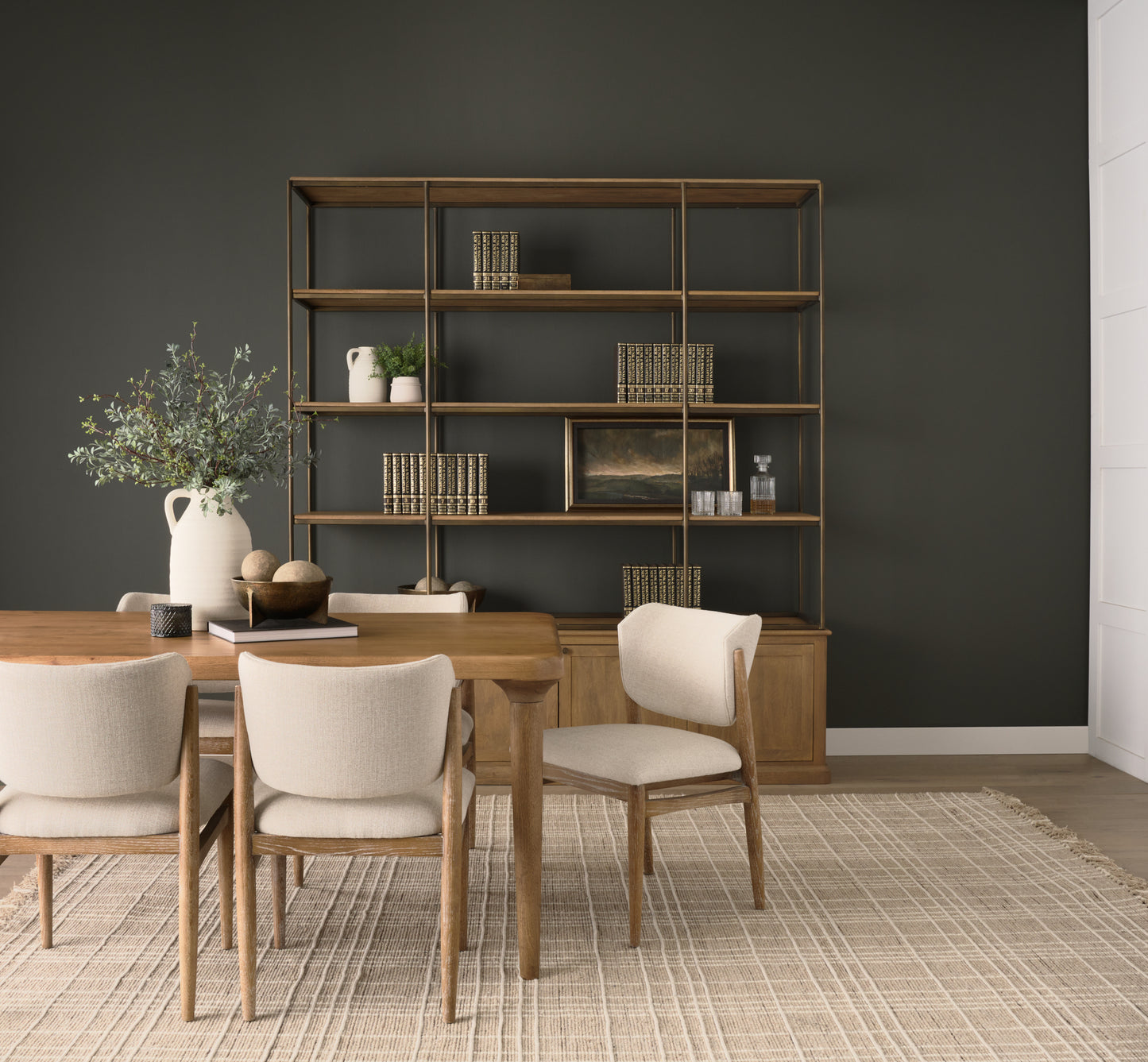 Baron 4-Door Light Brown Wood w/ Gunmetal Open Shelving Unit