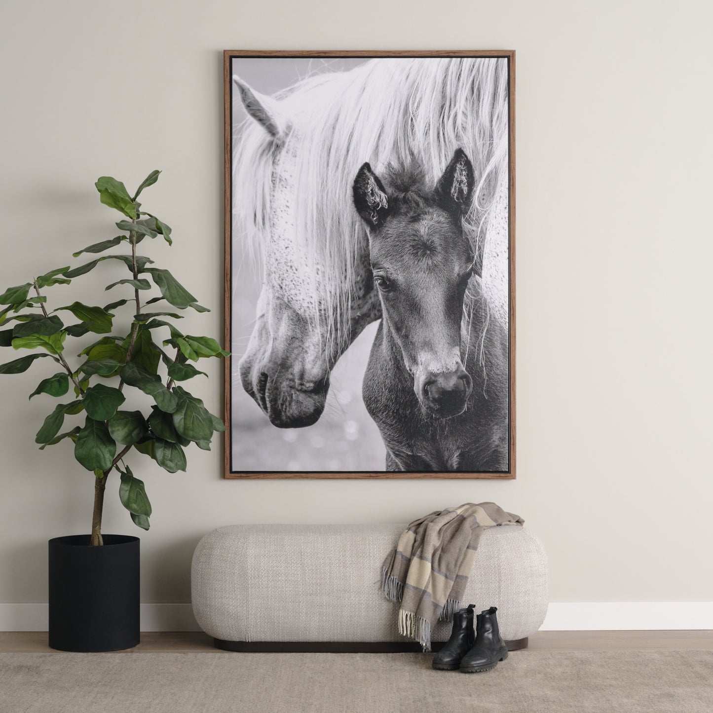 Siren Gray Fabric w/ Dark Brown Wood Oblong Bench